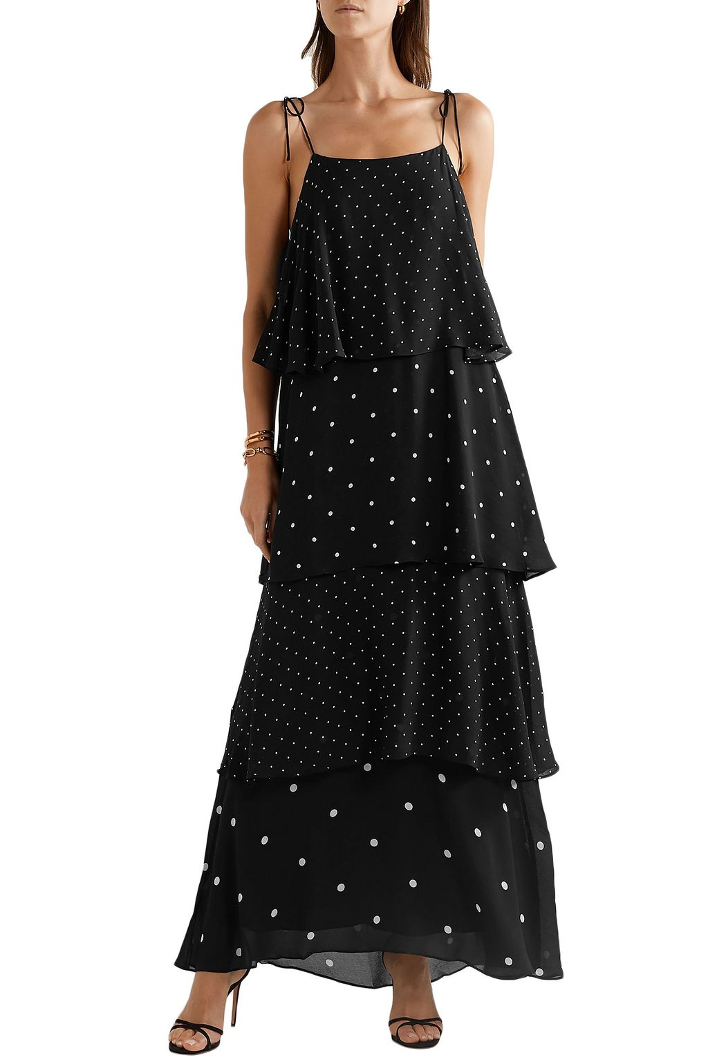 ANINE BING Daisy tiered polka-dot chiffon maxi dress