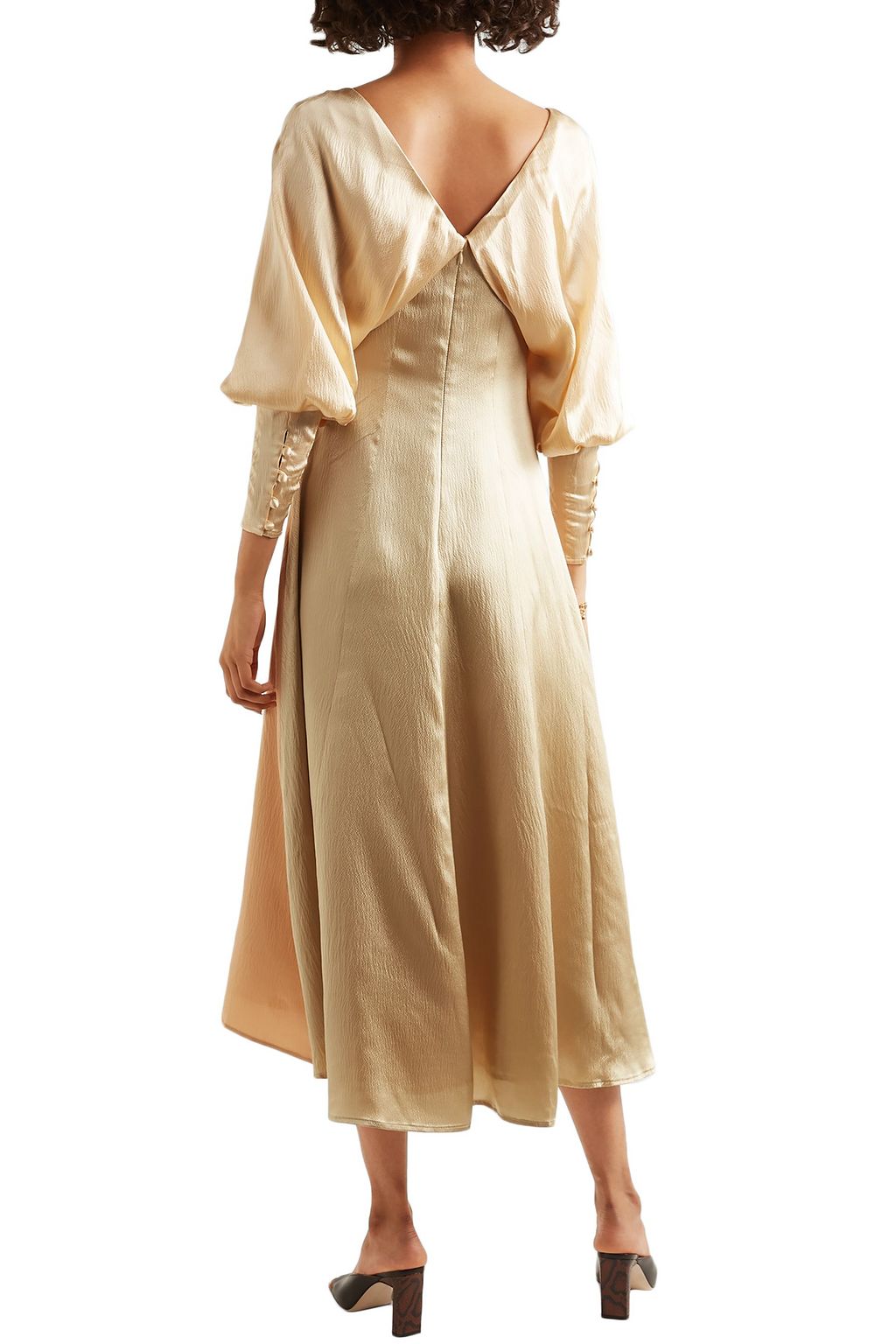 REJINA PYO Milena color-block draped hammered silk-satin midi dress