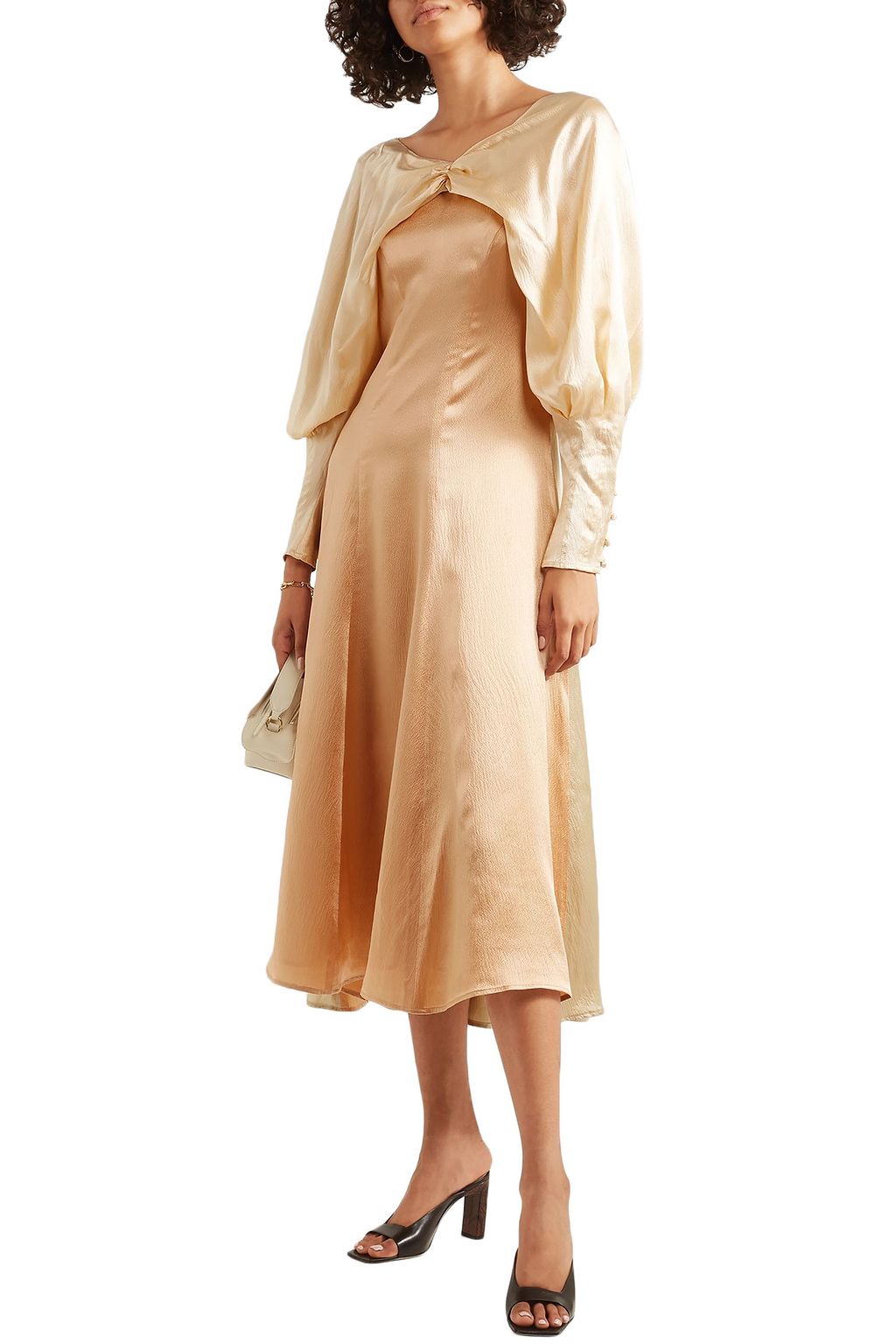 REJINA PYO Milena color-block draped hammered silk-satin midi dress