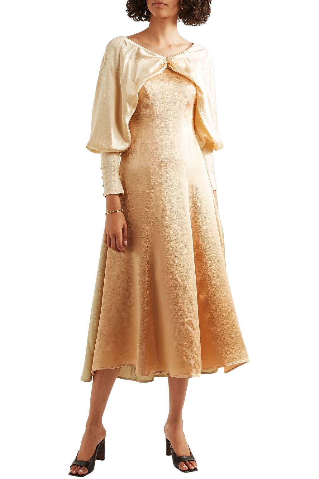 REJINA PYO Milena color-block draped hammered silk-satin midi dress