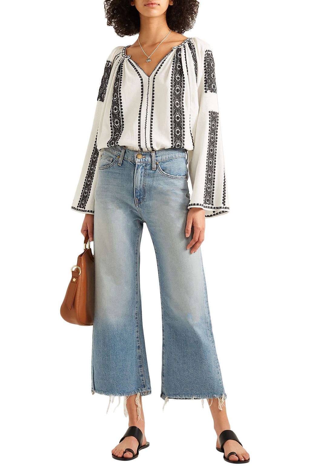 THE GREAT. The Journey embroidered cotton-gauze top