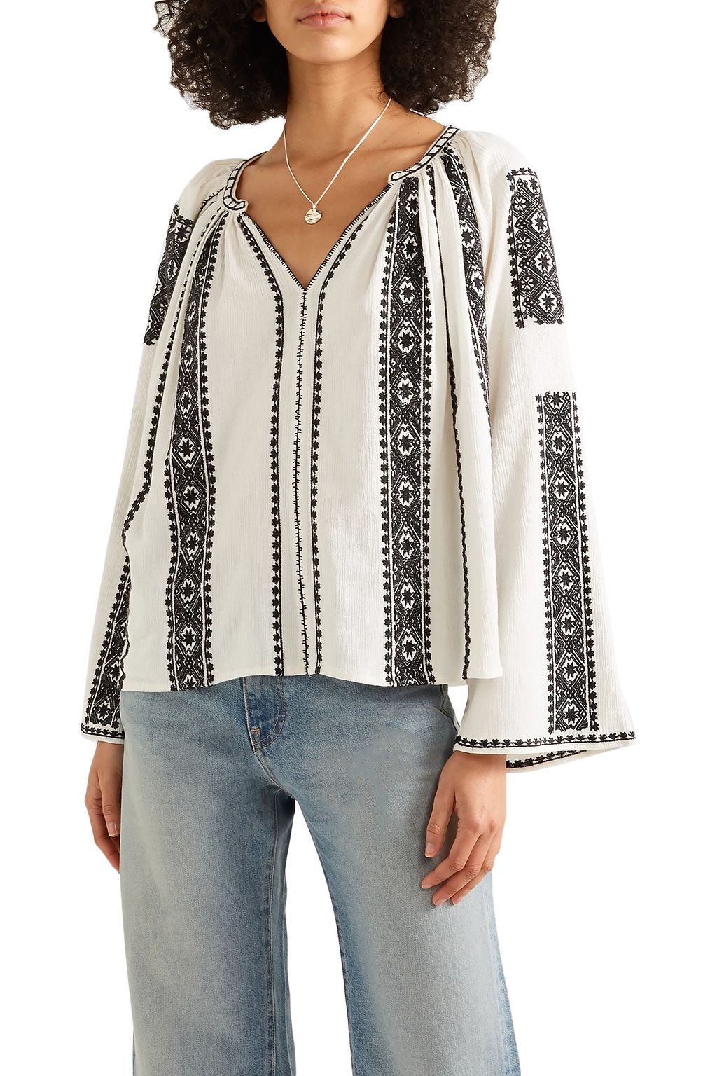 THE GREAT. The Journey embroidered cotton-gauze top