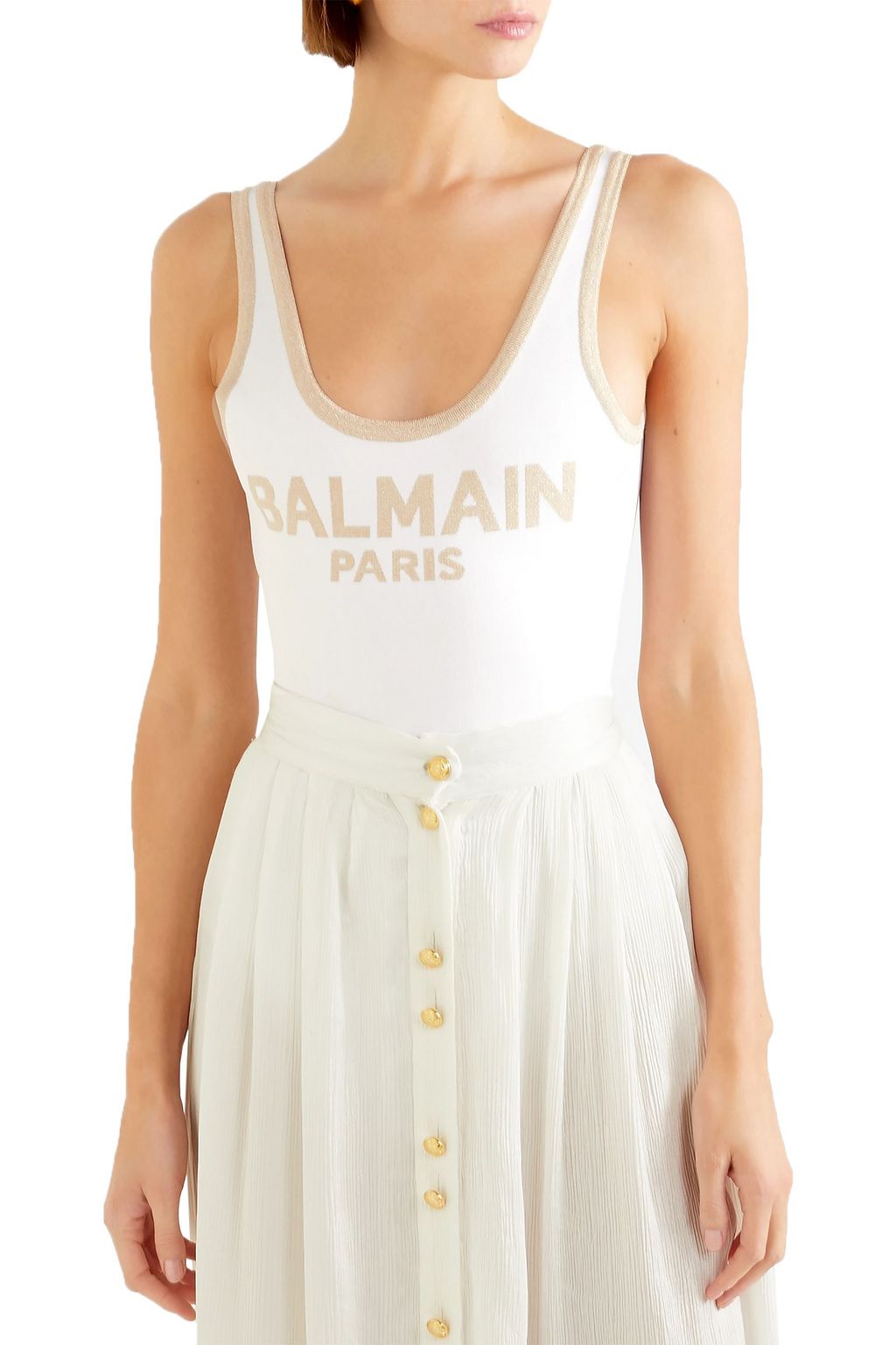 BALMAIN Metallic intarsia knitted bodysuit