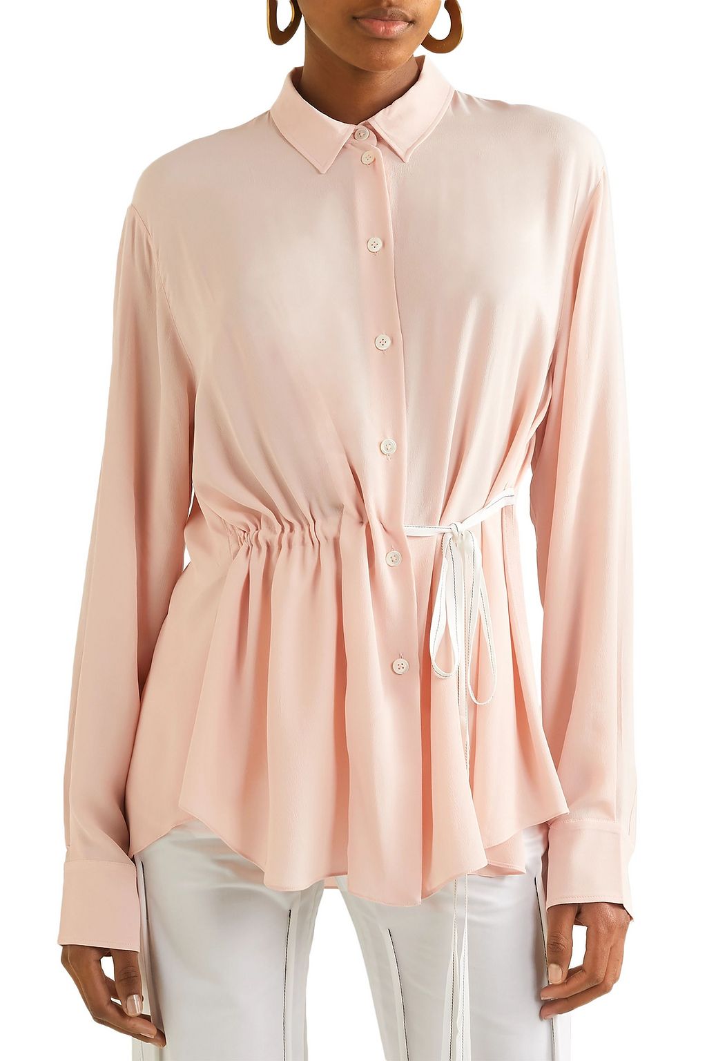 MARNI Belted washed-crepe blouse