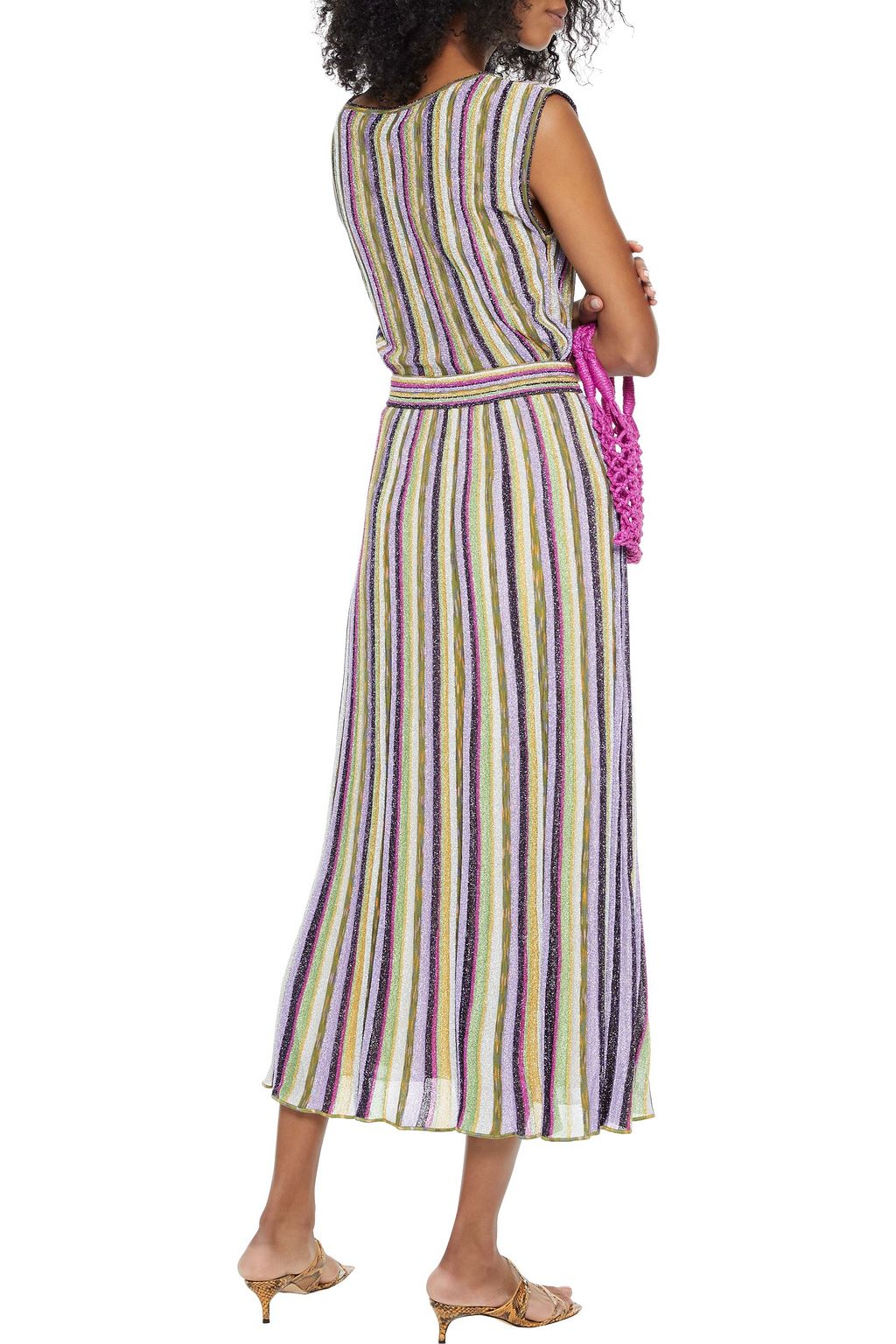 M MISSONI Pleated metallic striped knitted midi skirt