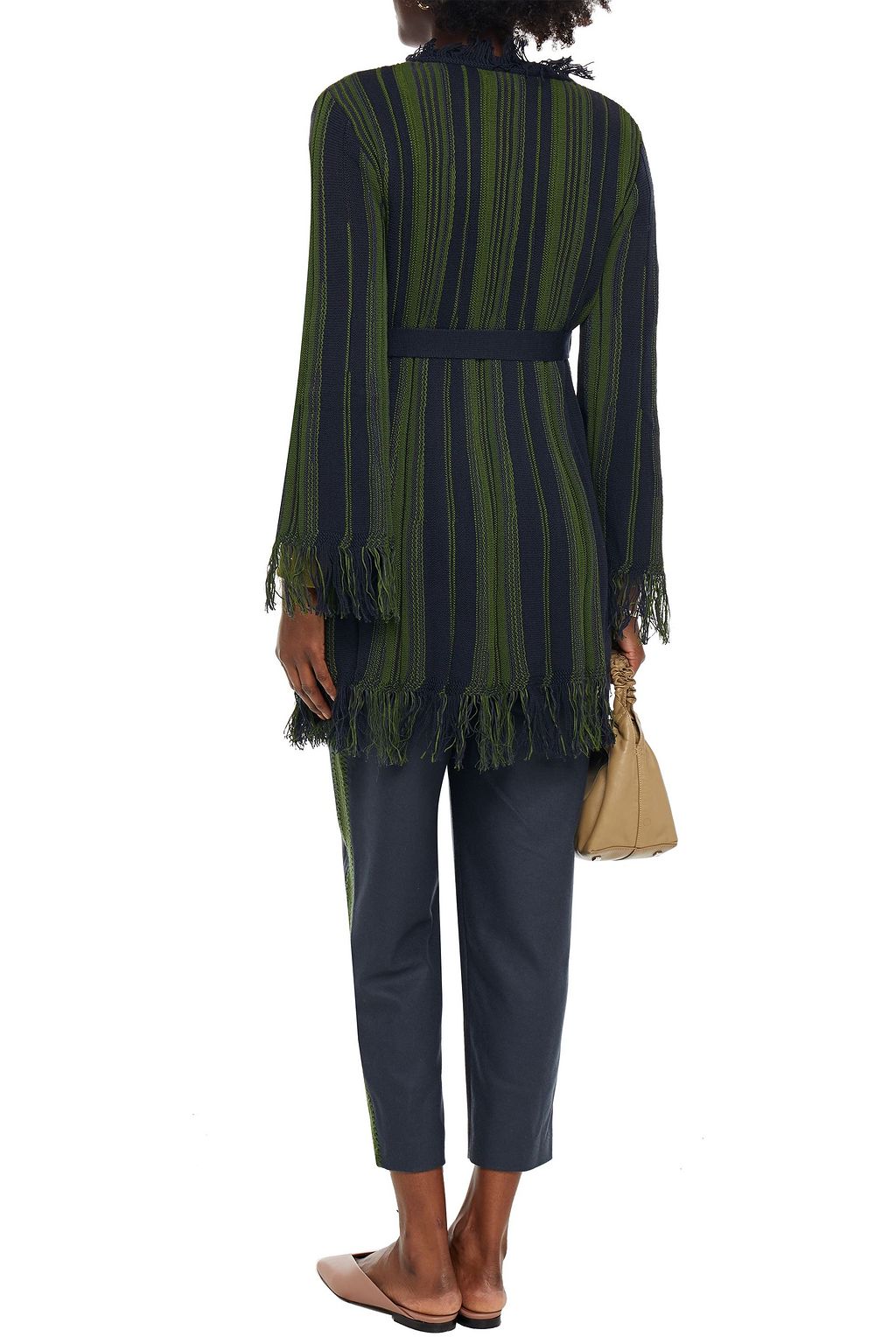 M MISSONI Belted fringed striped cotton-blend cardigan