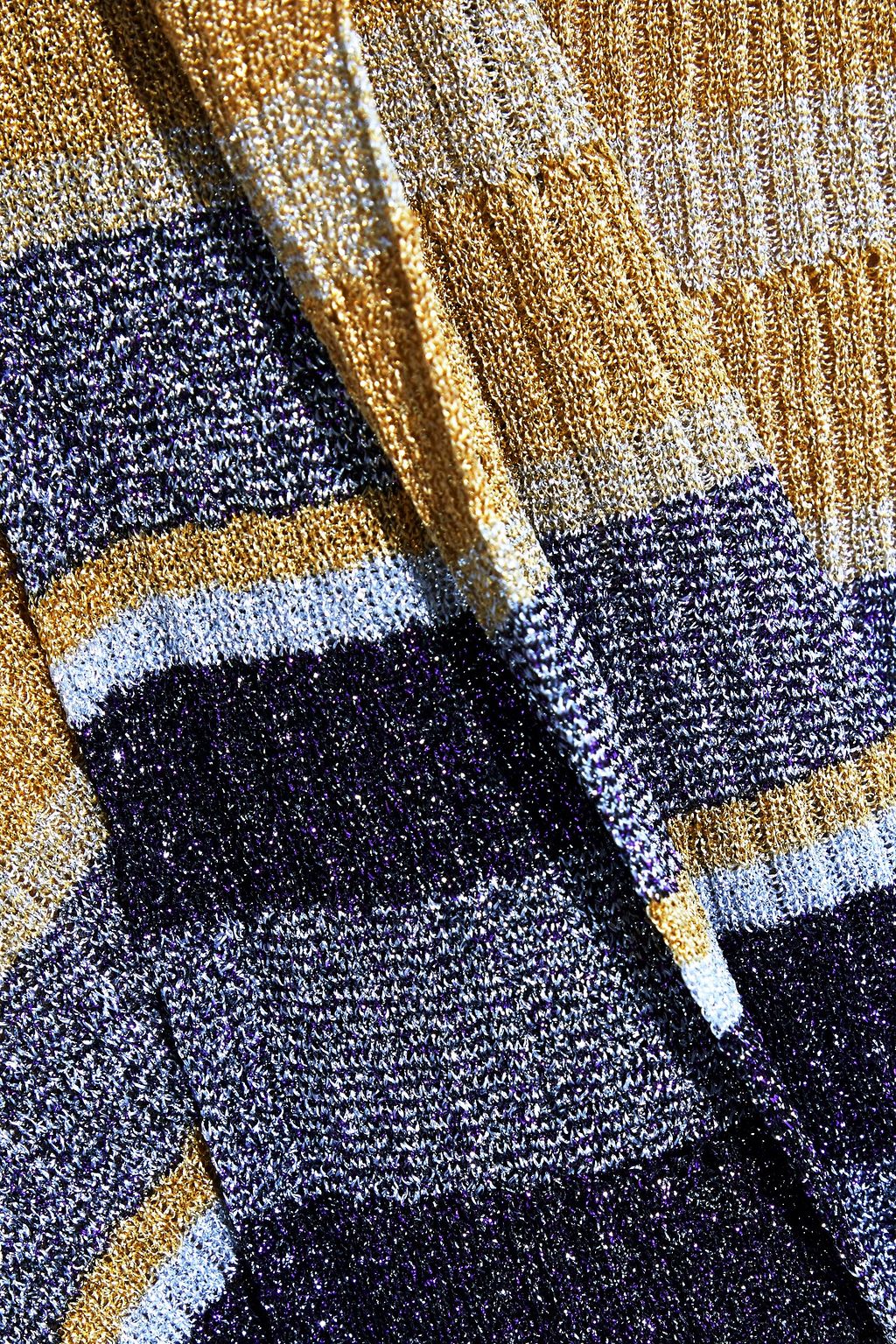 M MISSONI Metallic striped ribbed-knit mini wrap dress