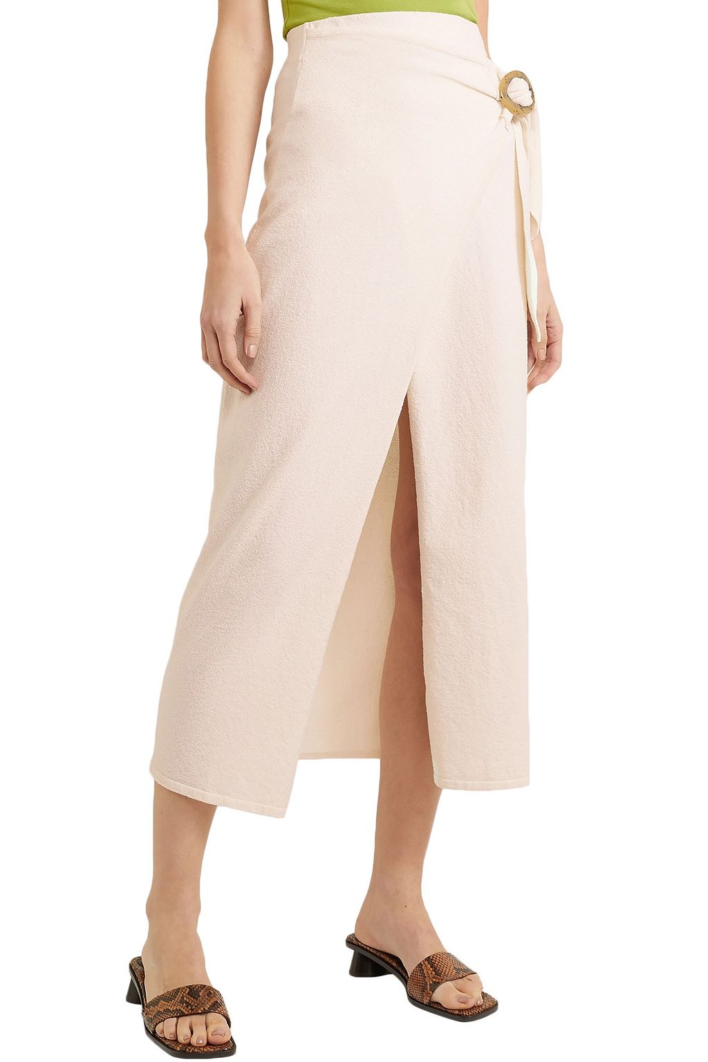 NANUSHKA Sasha belted cotton-blend terry midi wrap skirt