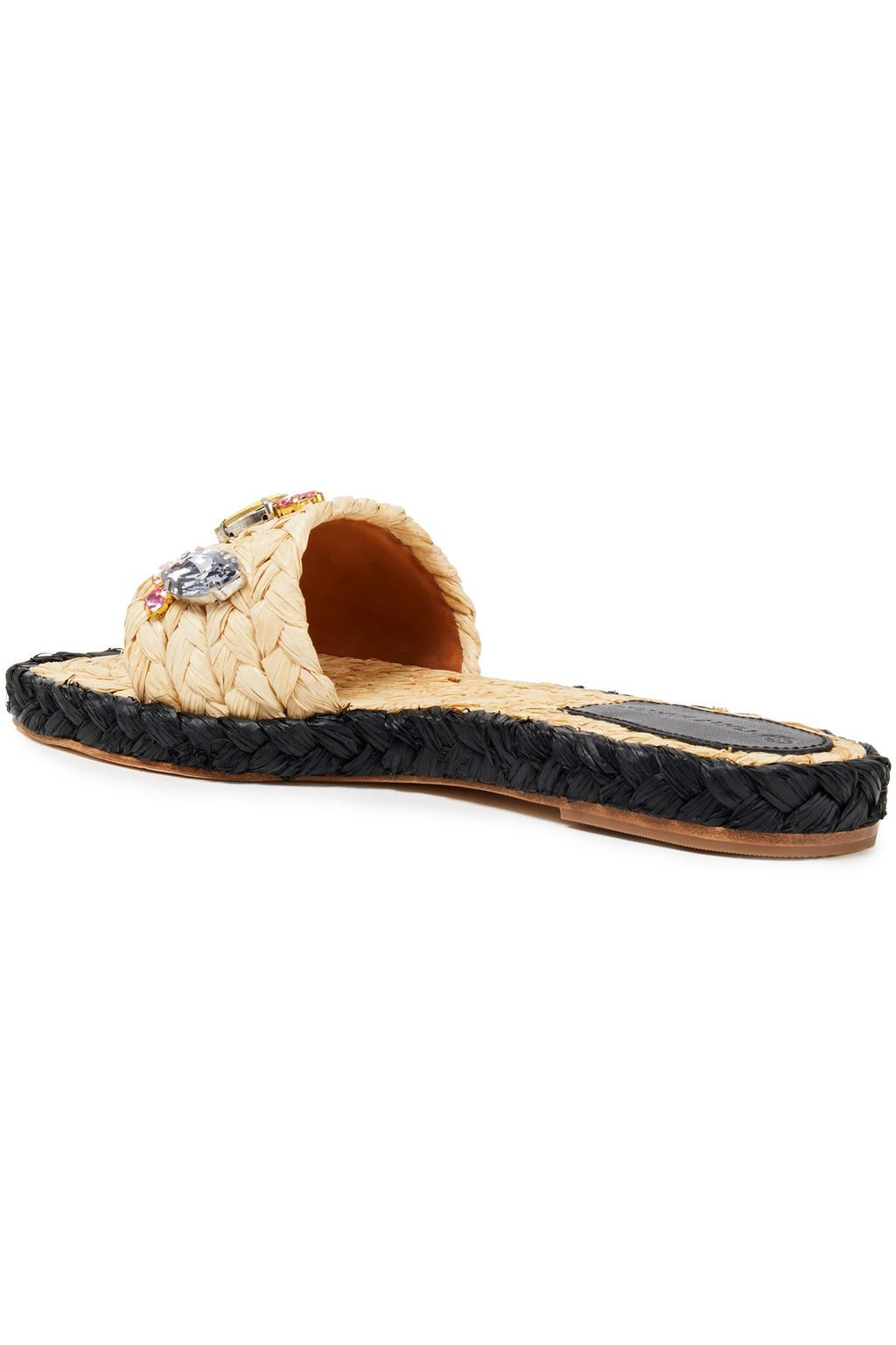 TORY BURCH Crystal-embellished raffia slides