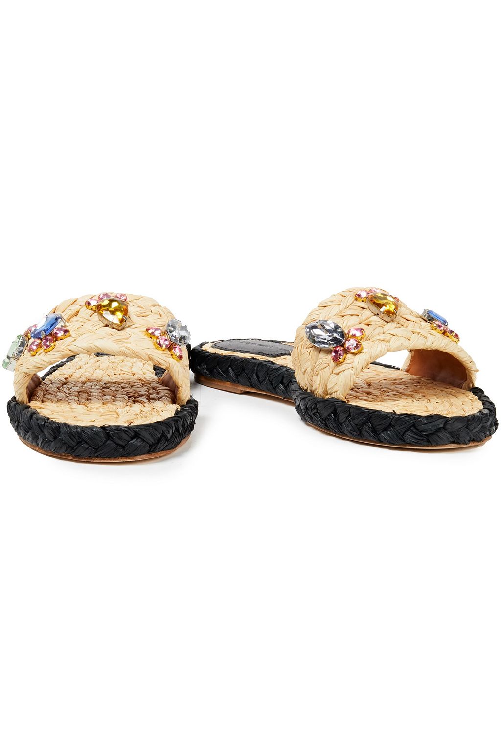 TORY BURCH Crystal-embellished raffia slides