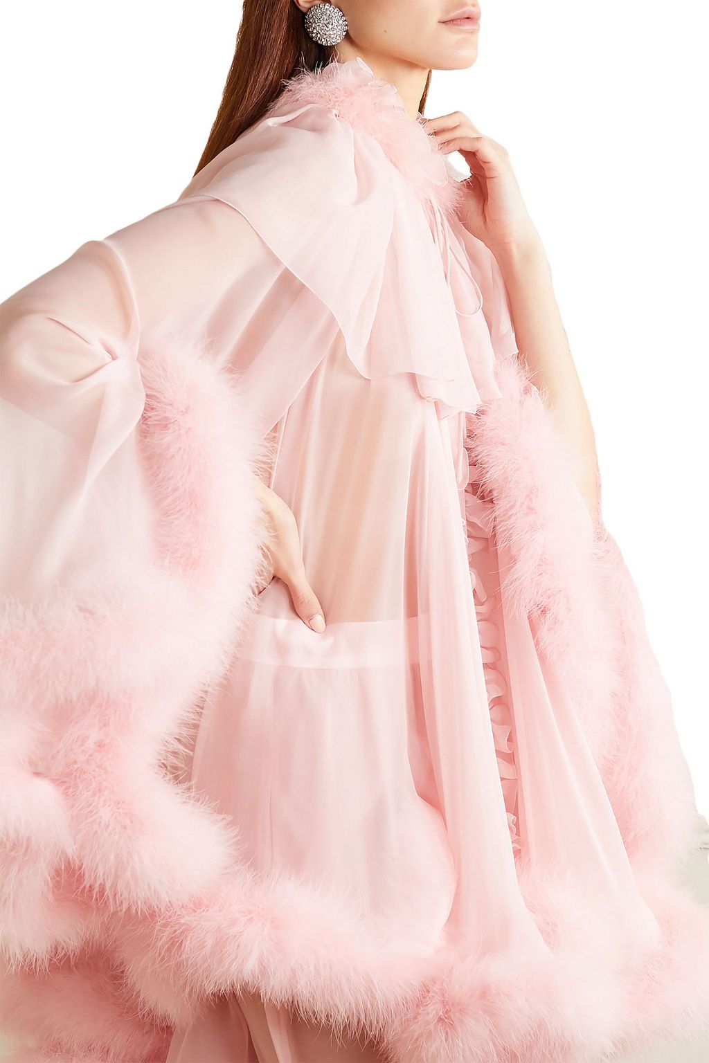 DOLCE&GABBANA Feather-embellished silk-chiffon cape