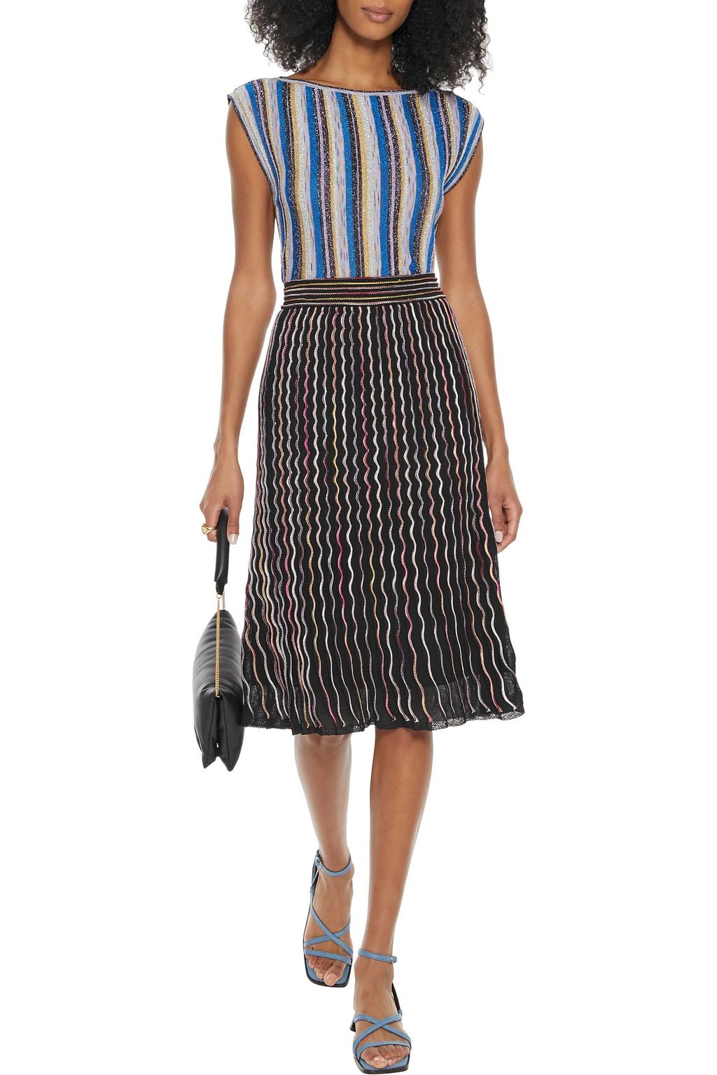 M MISSONI Pleated crochet-knit cotton-blend midi skirt