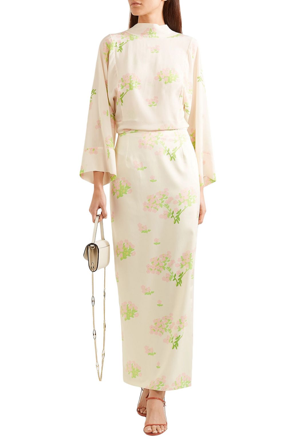 BERNADETTE Norma floral-print satin skirt