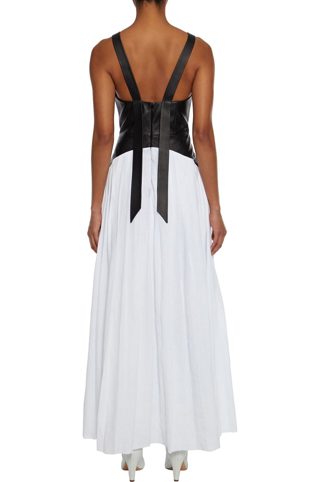 GABRIELA HEARST Athena macramé-trimmed leather and pleated linen maxi dress