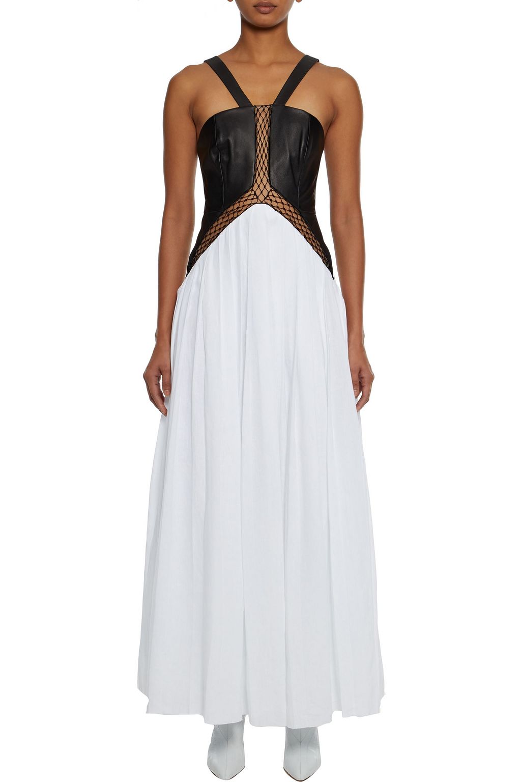 GABRIELA HEARST Athena macramé-trimmed leather and pleated linen maxi dress