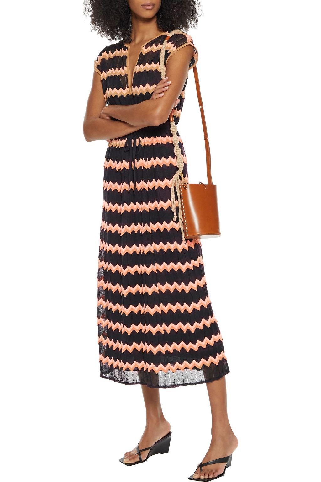 M MISSONI Striped crochet-knit cotton-blend midi dress