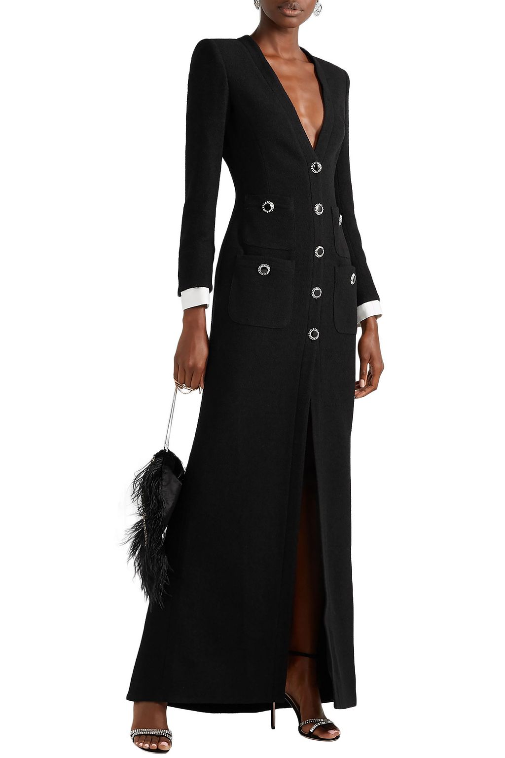 ALESSANDRA RICH Taffeta-trimmed wool-blend bouclé maxi dress