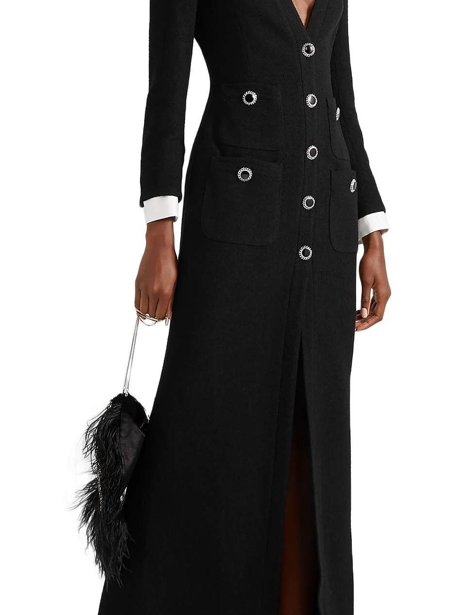 taffeta-trimmed wool-blend bouclé maxi dress