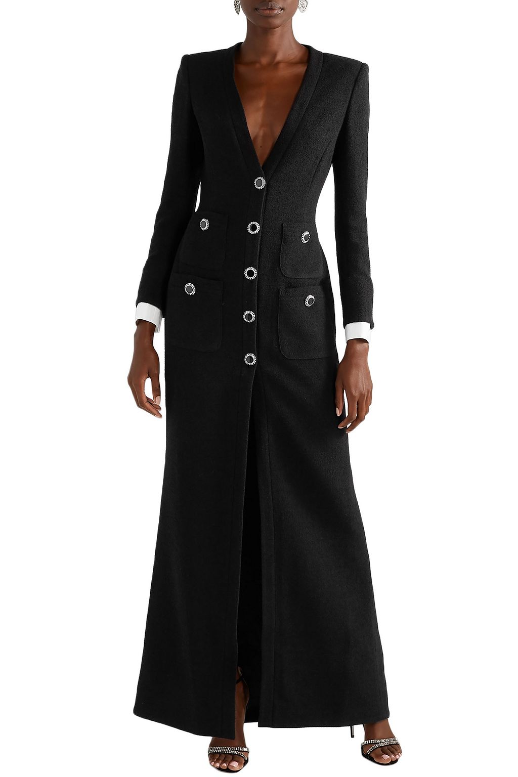 ALESSANDRA RICH Taffeta-trimmed wool-blend bouclé maxi dress