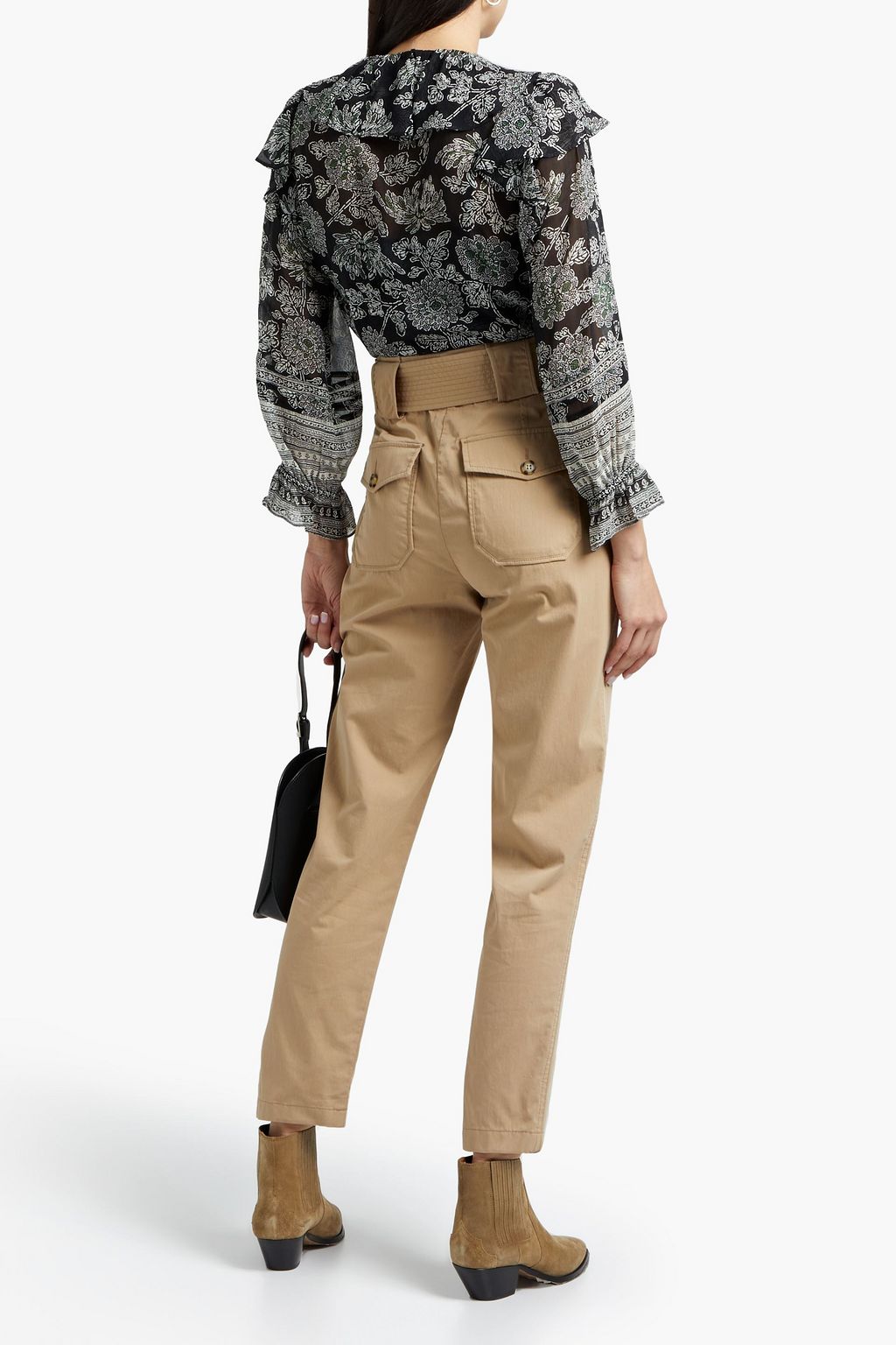 VERONICA BEARD Mahary belted cotton-blend poplin tapered pants