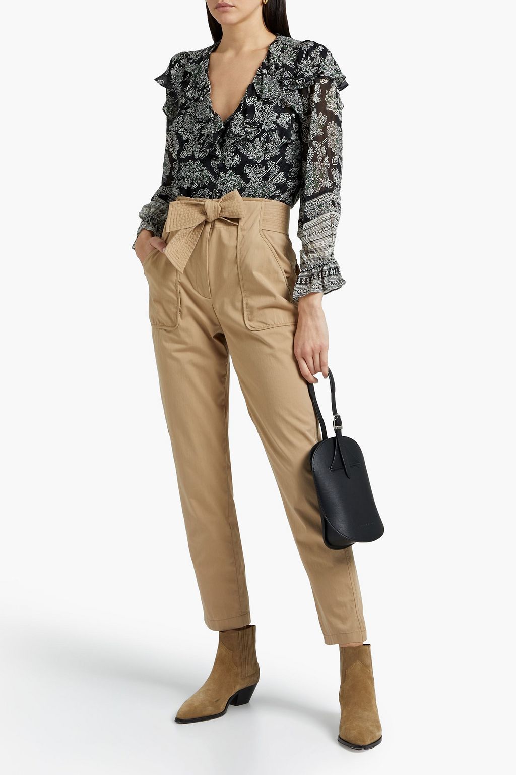 VERONICA BEARD Mahary belted cotton-blend poplin tapered pants