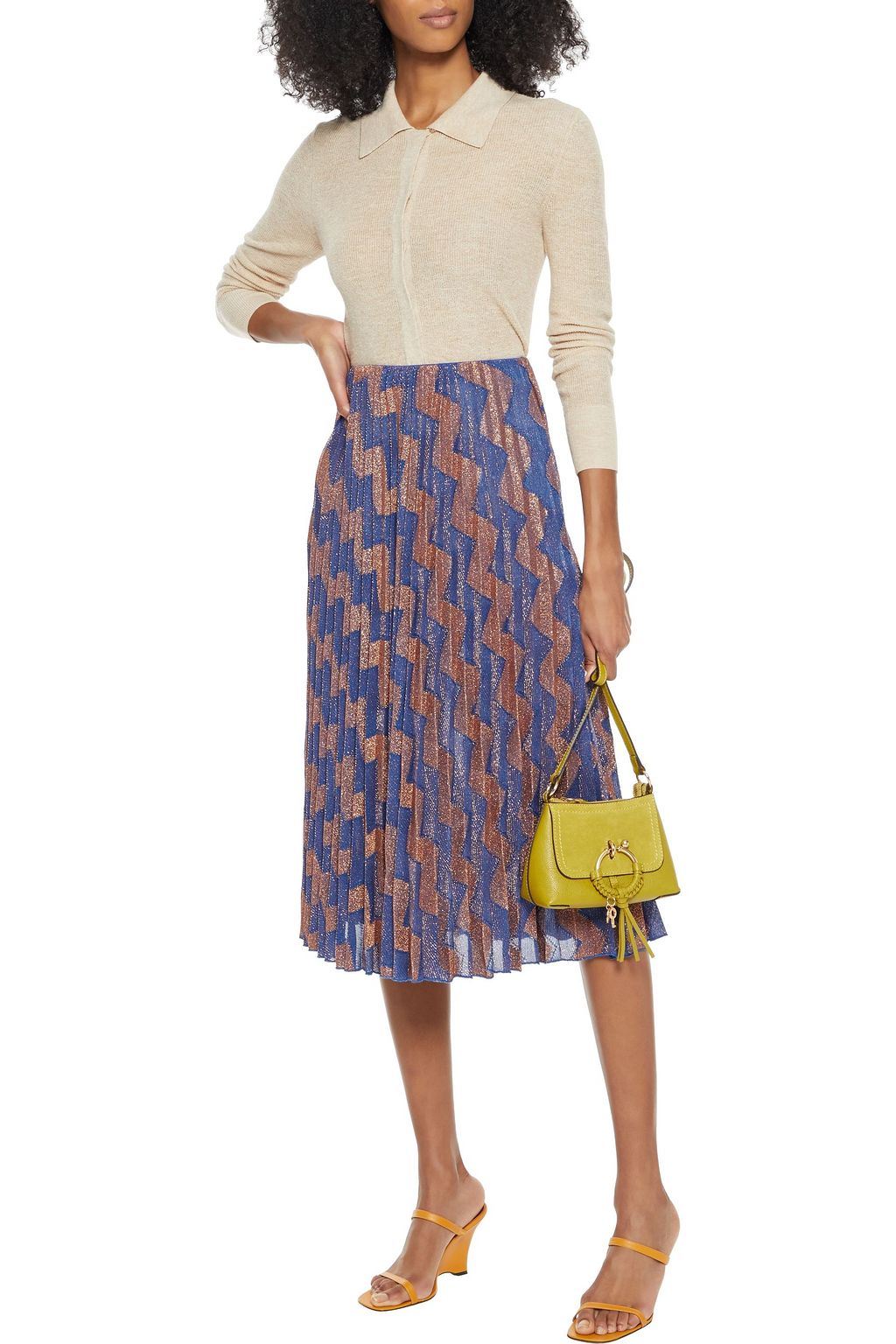M MISSONI Metallic pleated crochet-knit midi skirt