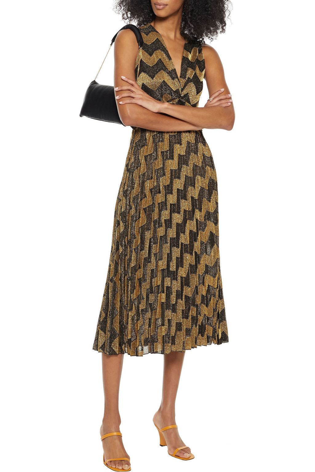 M MISSONI Twist-front metallic jacquard-knit midi dress