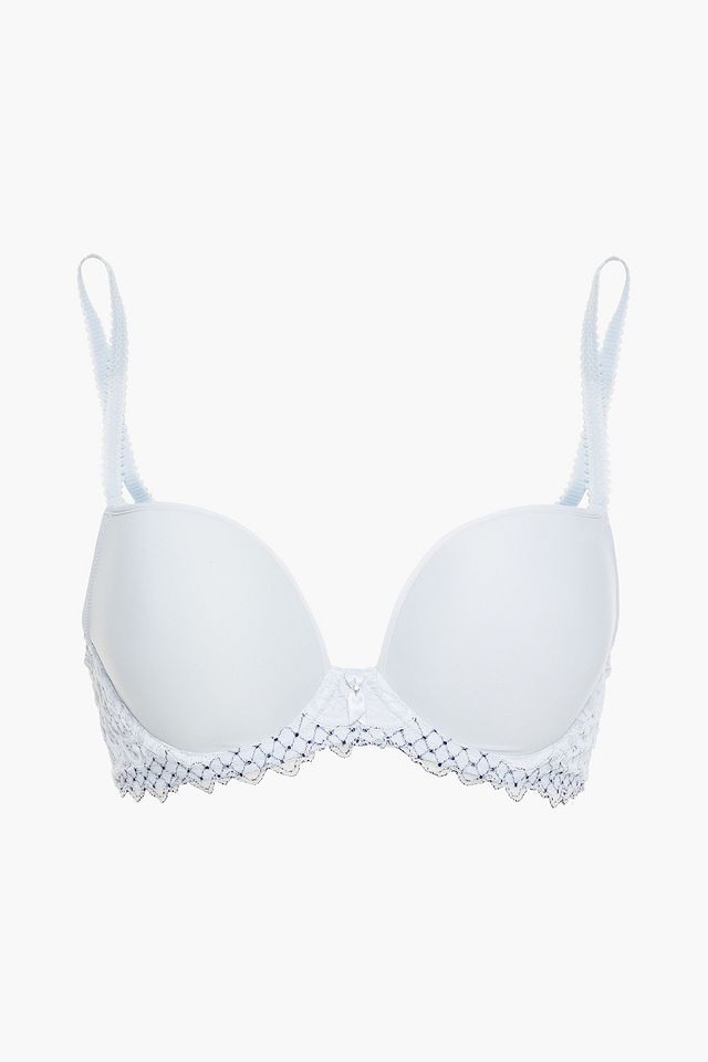 Paneled embellished lace, stretch-jersey and mesh underwired contour bra