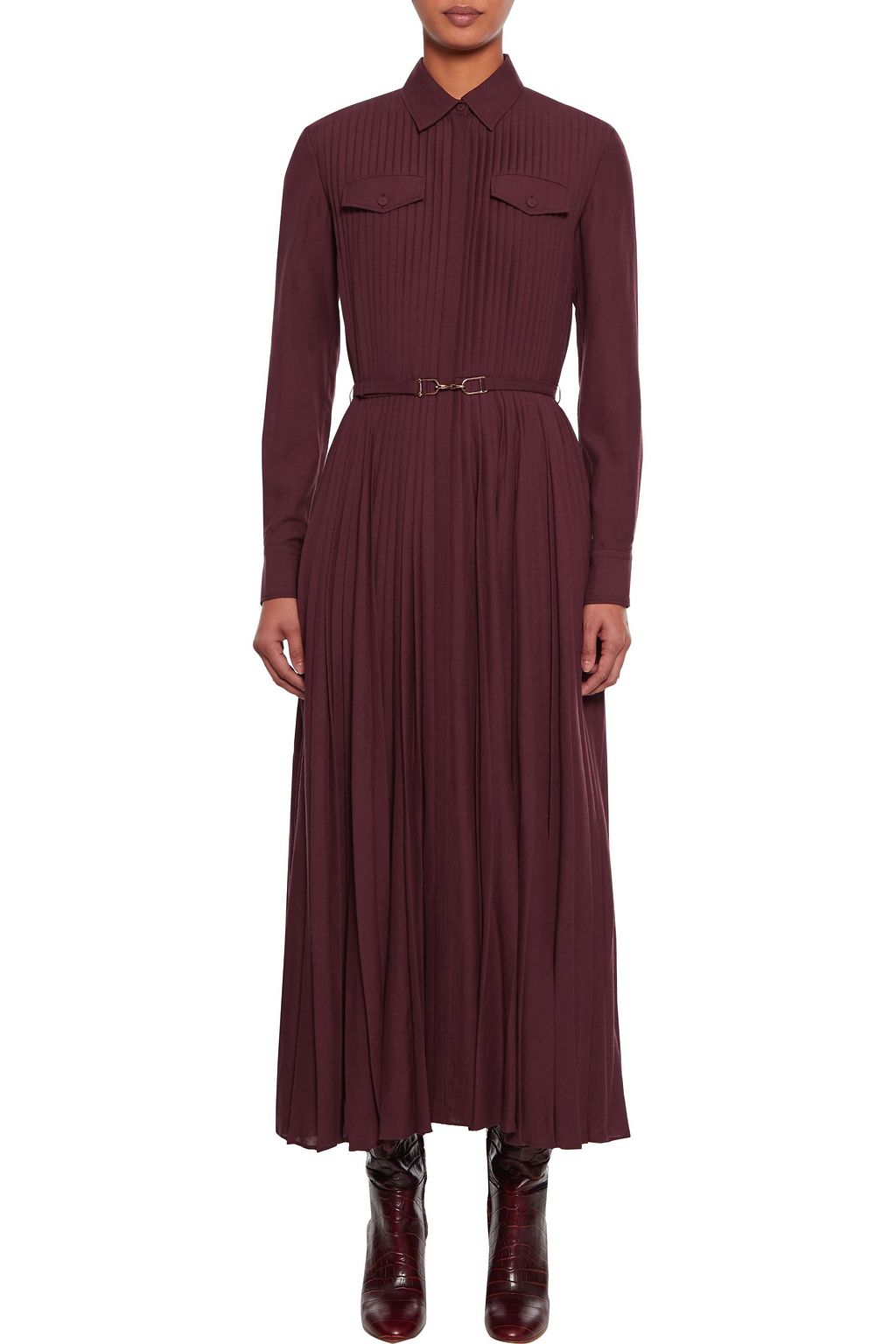 GABRIELA HEARST Erella belted pleated cashmere-gauze midi shirt dress