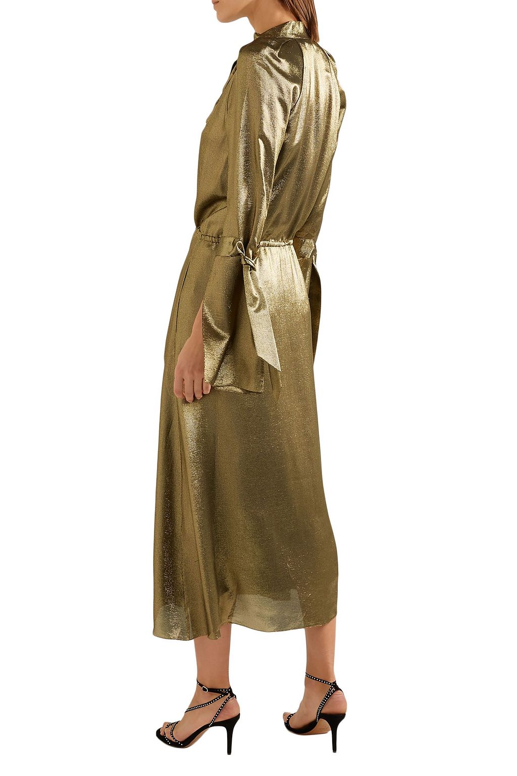ROLAND MOURET Pussy-bow silk-blend lamé midi dress