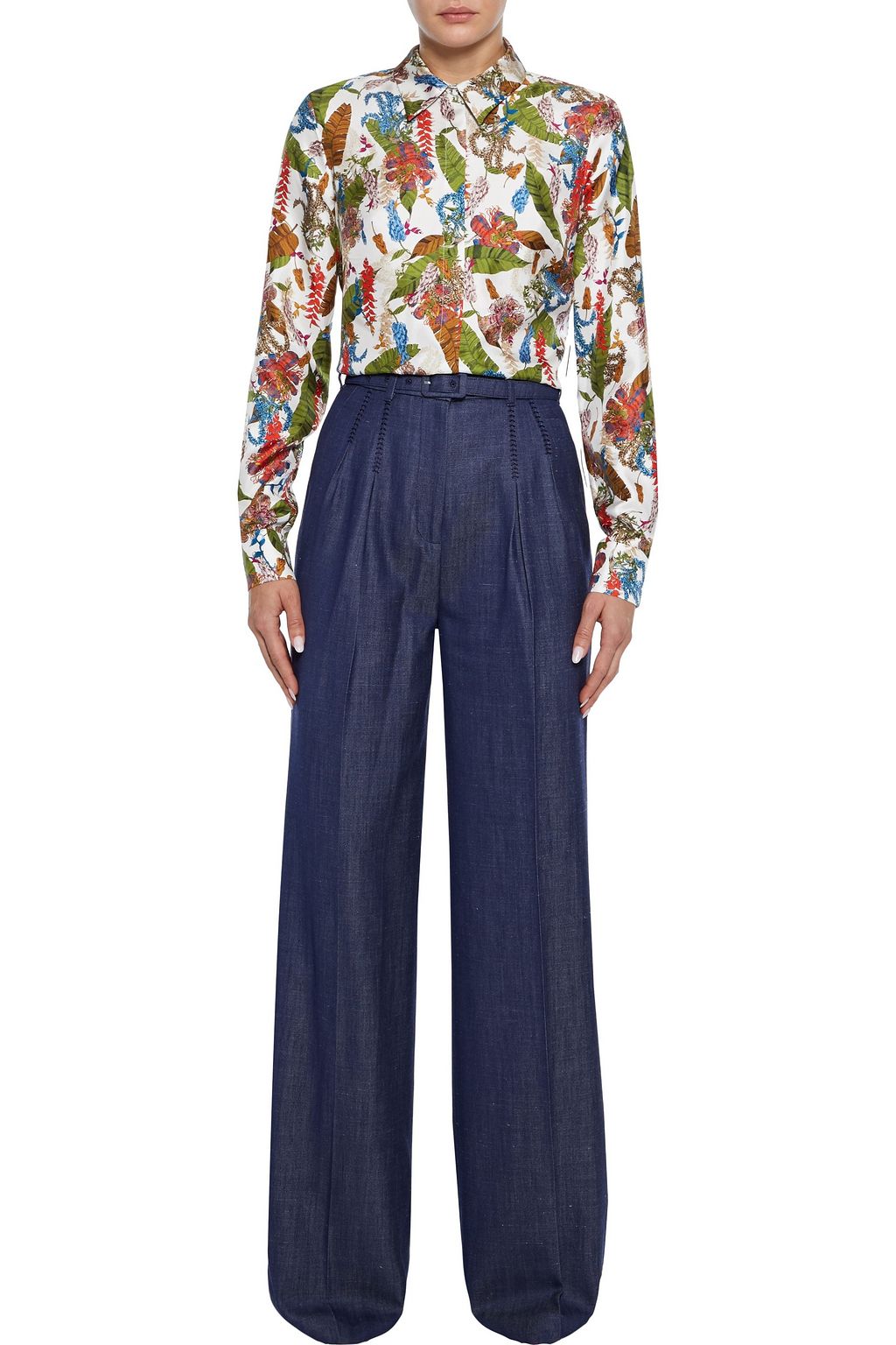 GABRIELA HEARST Vargas belted wool, silk and linen-blend wide-leg pants