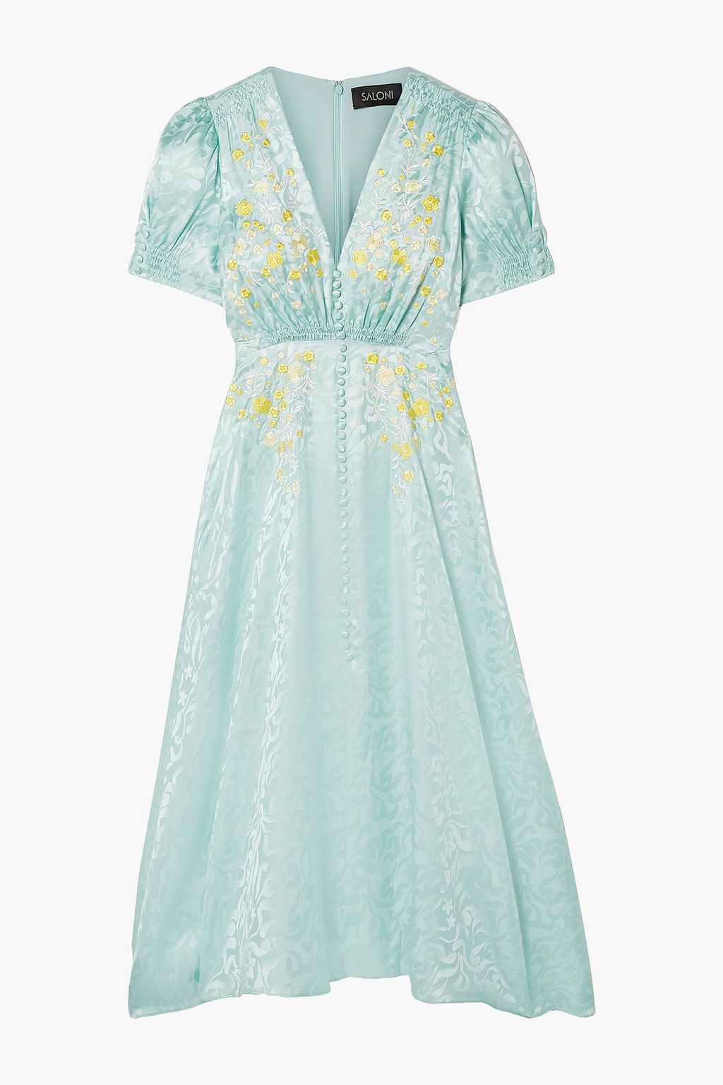 Mint Lea shirred embroidered silk-satin ...