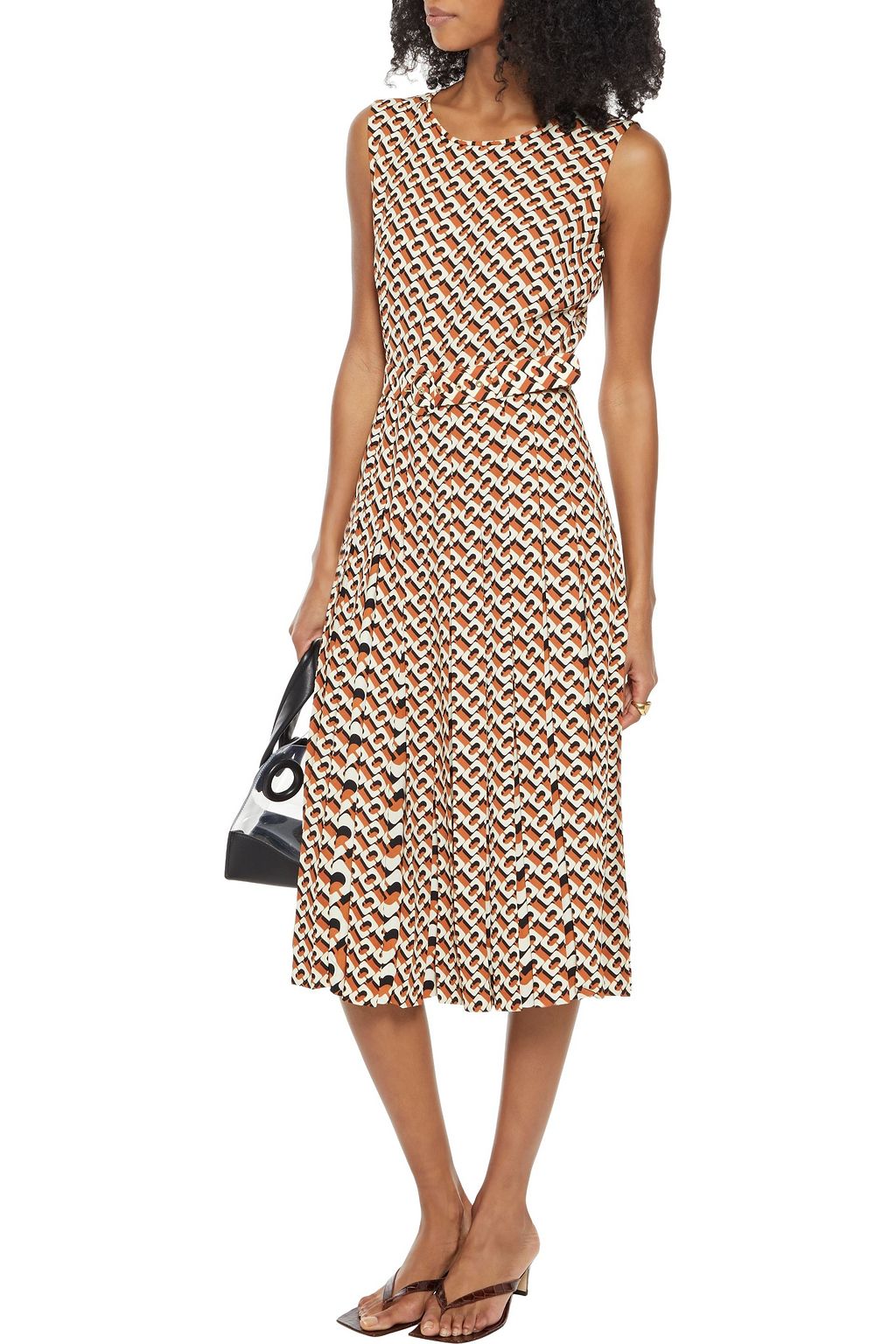 DIANE VON FURSTENBERG Liliana belted pleated printed crepe midi dress