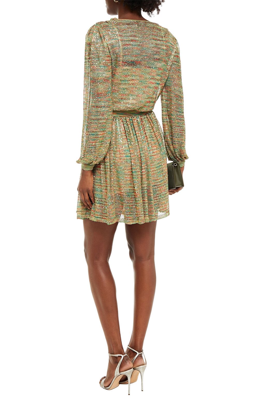 MISSONI Wrap-effect sequined crochet-knit mini dress