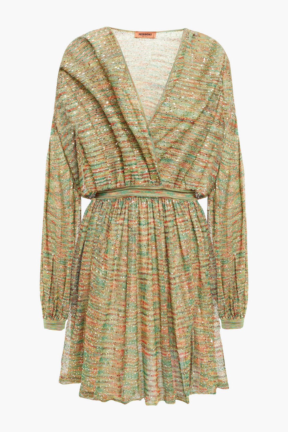 Missoni Woman Wrap-effect Sequined Crochet-knit Mini Dress Sage Green Size 42