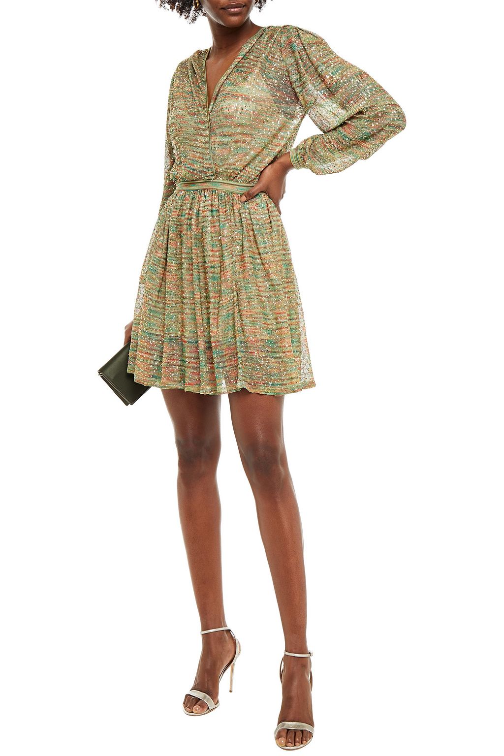 MISSONI Wrap-effect sequined crochet-knit mini dress