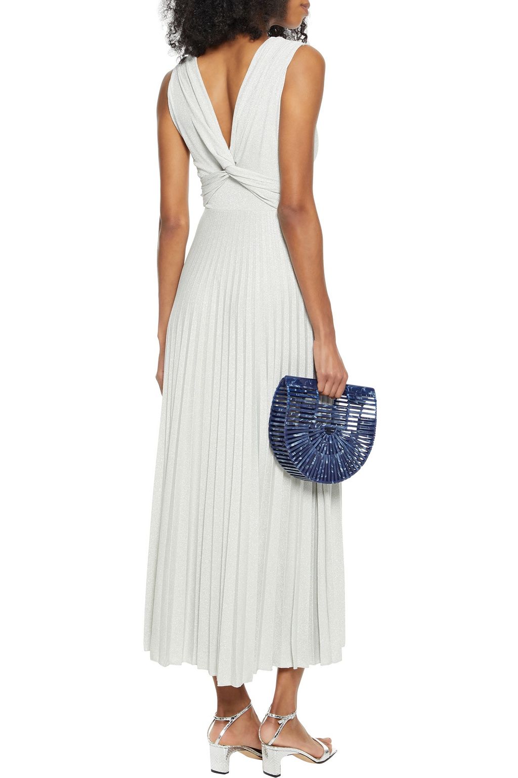 M MISSONI Twist-front metallic stretch-knit midi dress