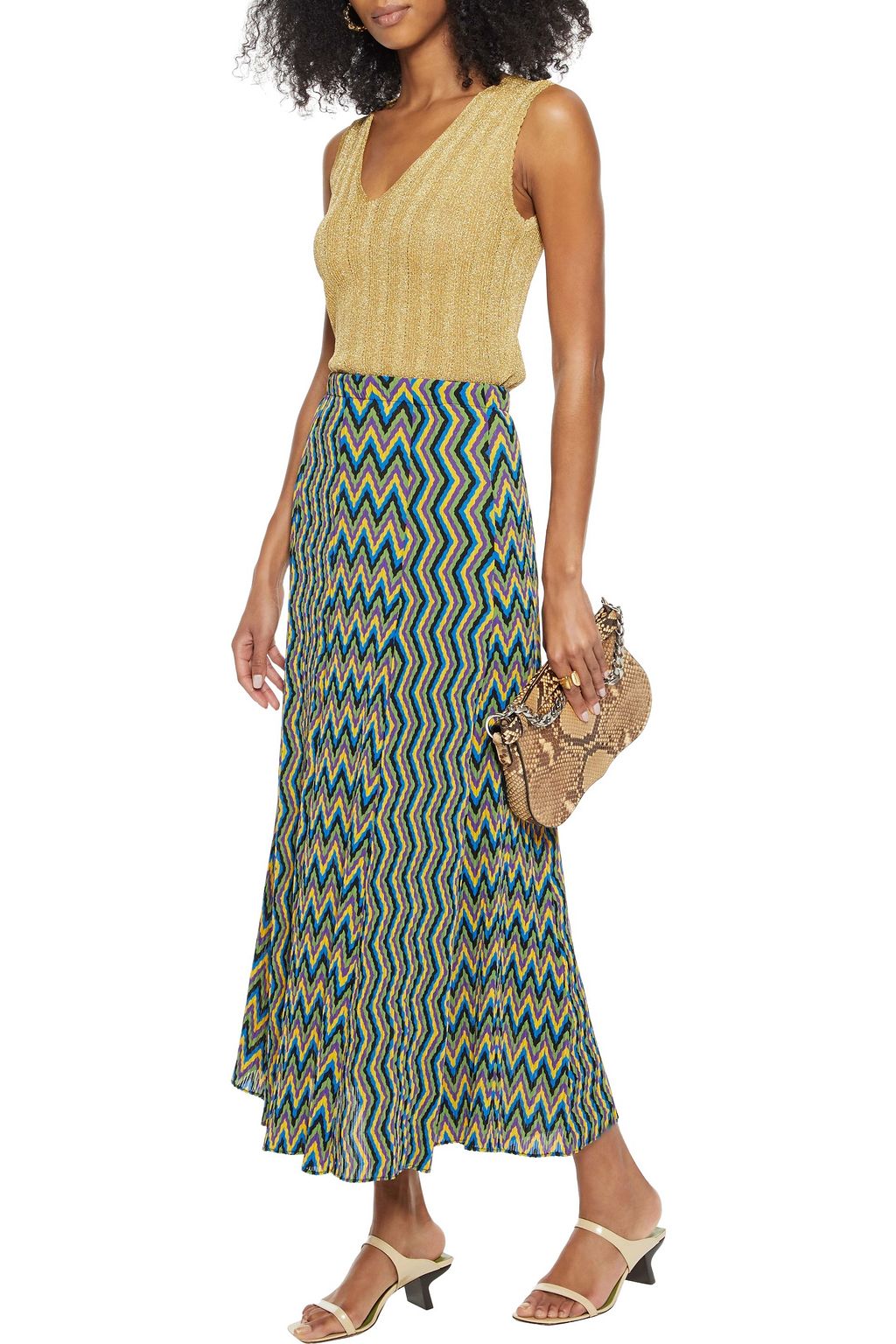 M MISSONI Printed plissé crepe de chine maxi skirt