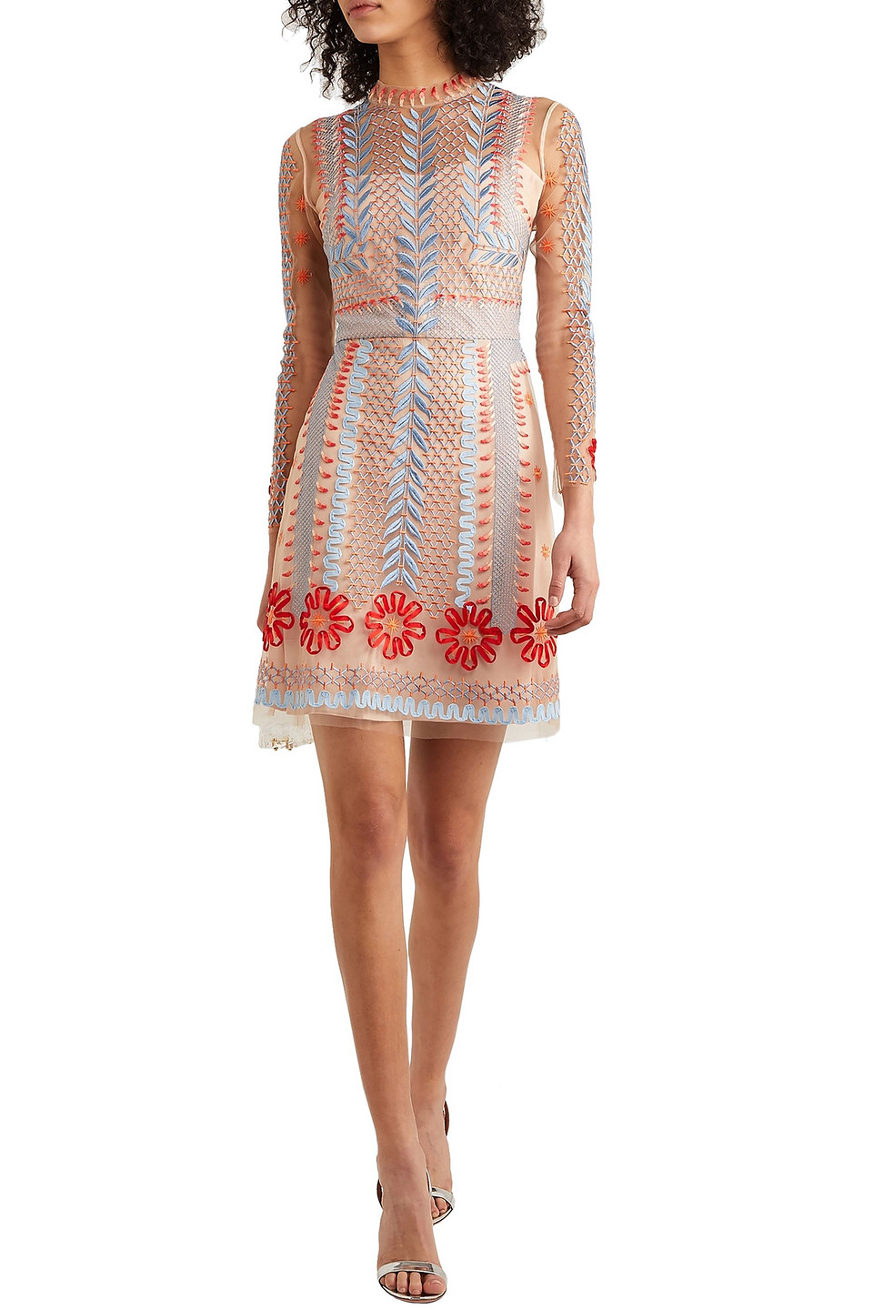 Temperley London Teahouse Embroidered Tulle Mini Dress In Multi