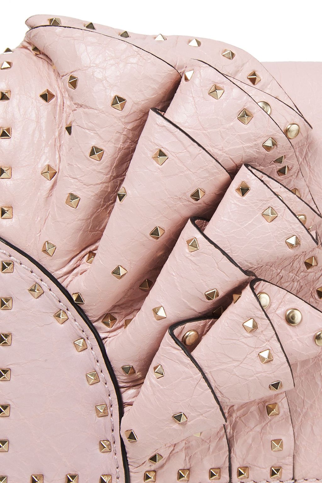 VALENTINO GARAVANI Rockstud ruffled crinkled-leather clutch
