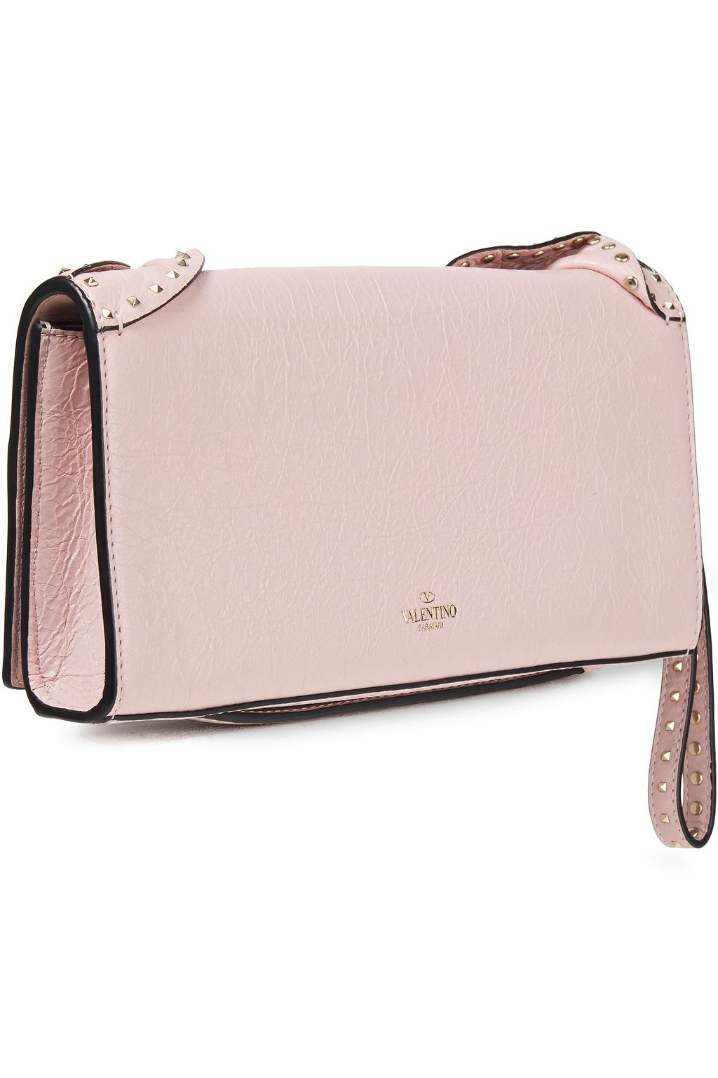 VALENTINO GARAVANI Rockstud ruffled crinkled-leather clutch