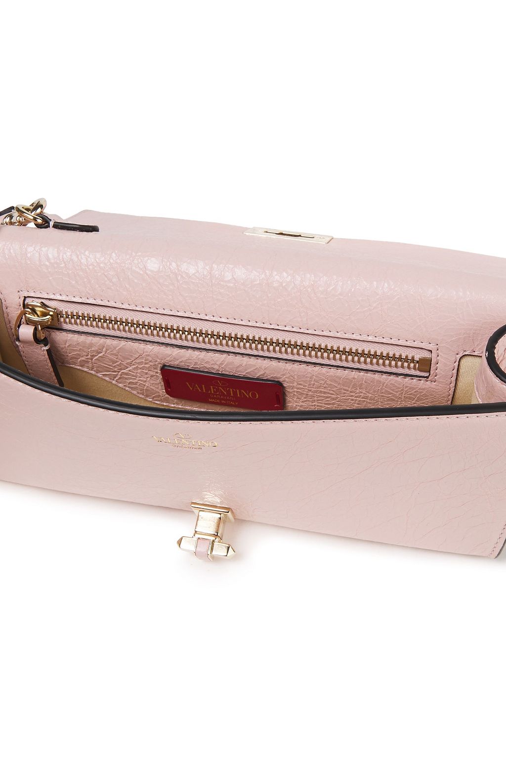 VALENTINO GARAVANI Rockstud ruffled crinkled-leather clutch