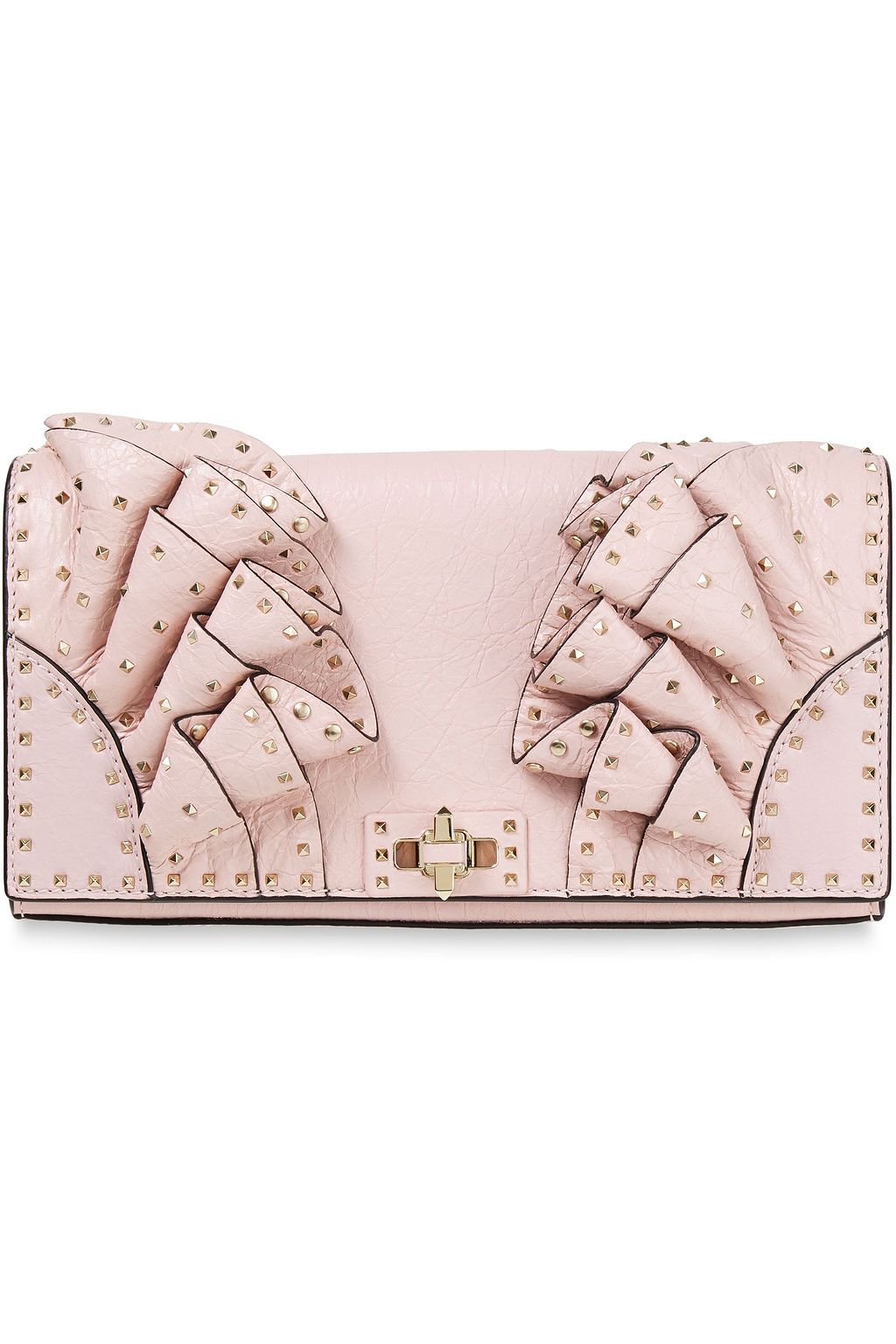 VALENTINO GARAVANI Rockstud ruffled crinkled-leather clutch