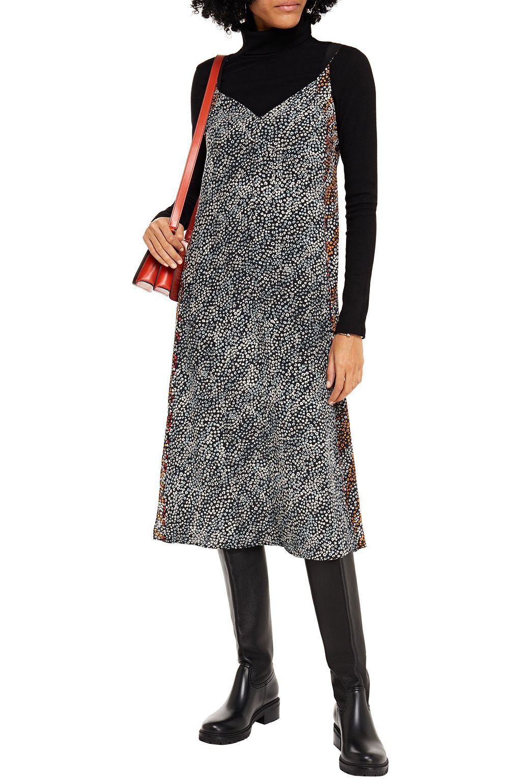 RAG & BONE Colette paneled leopard-print silk crepe de chine midi dress
