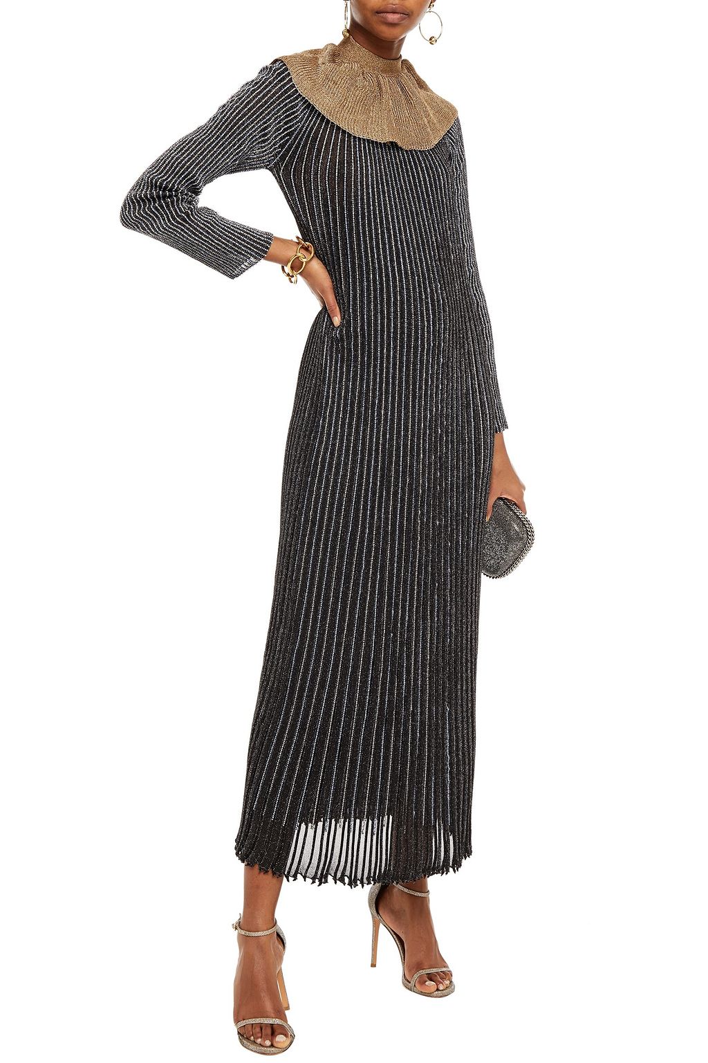 MISSONI Layered crystal-embellished crochet-knit cupro-blend maxi dress