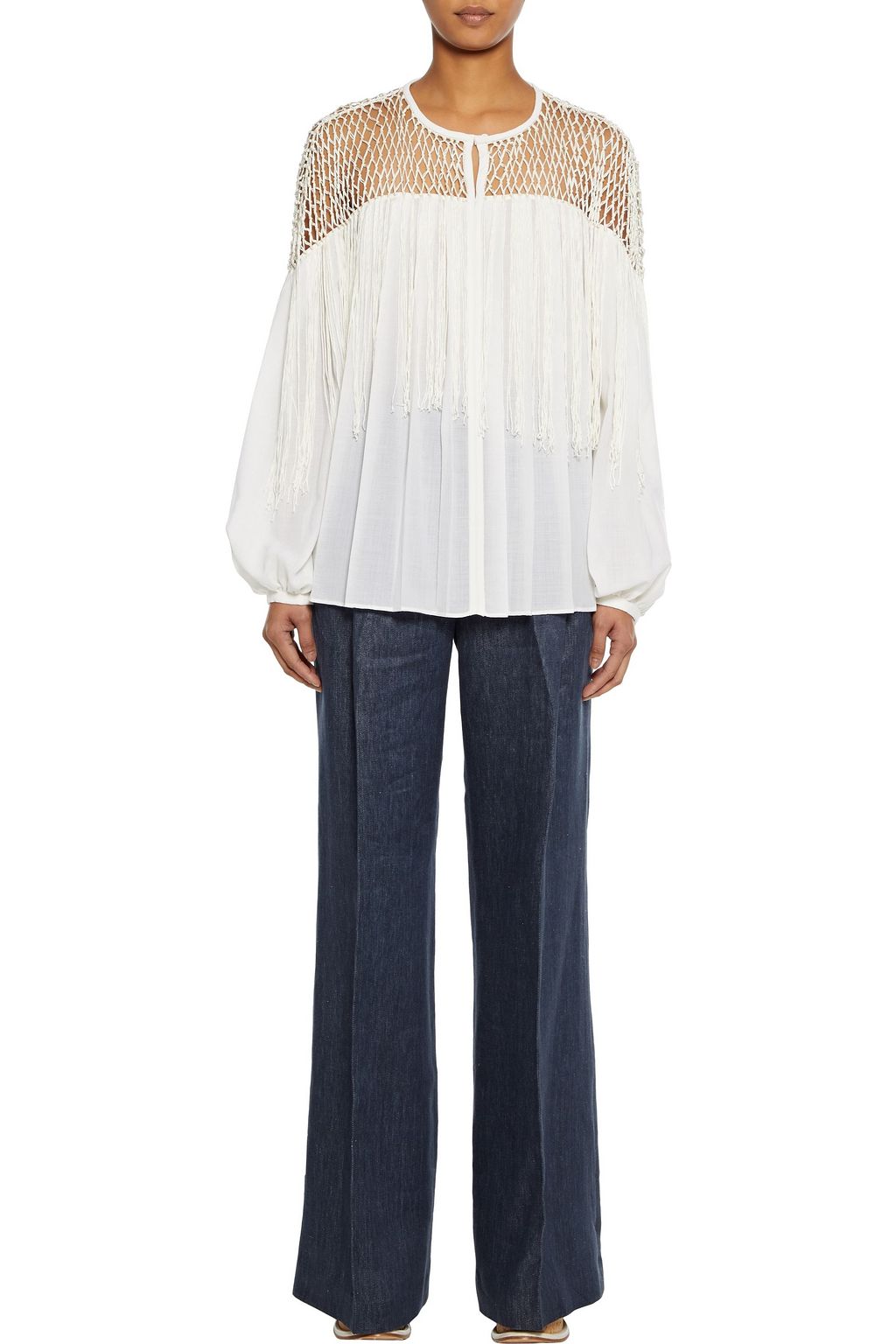 GABRIELA HEARST Aglaia macramé-paneled wool and cashmere-blend blouse