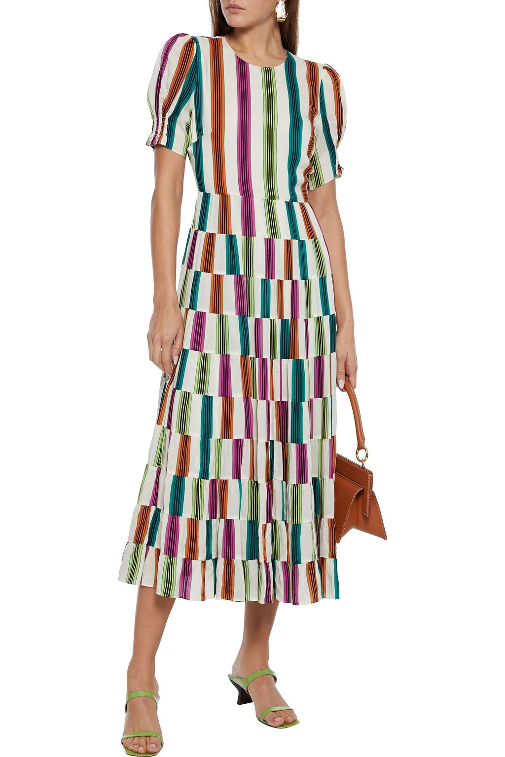 DIANE VON FURSTENBERG Zadie tiered tie-back striped voile midi dress