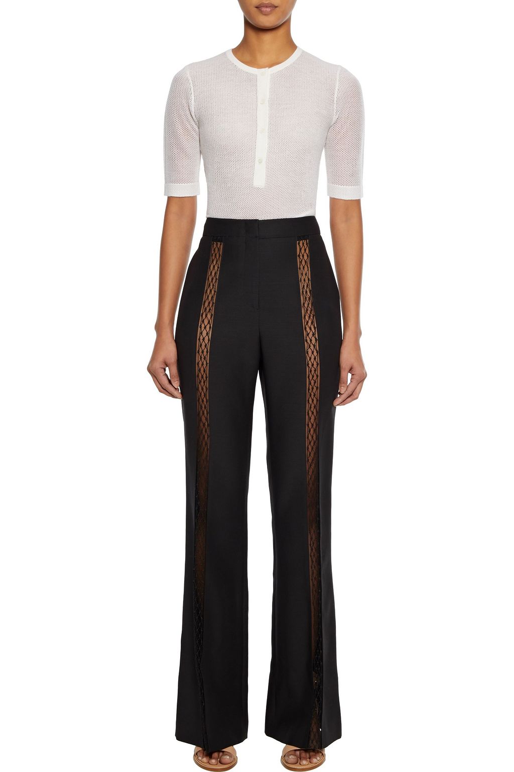 GABRIELA HEARST Fishnet-trimmed wool and silk-blend flared pants