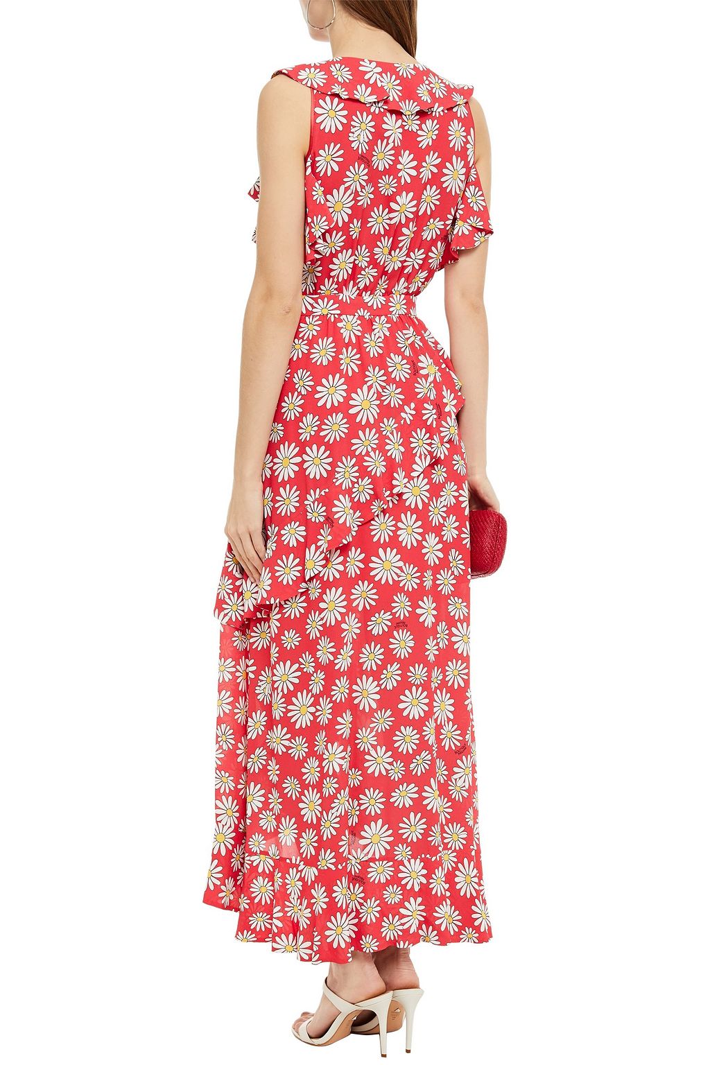 BOUTIQUE MOSCHINO Wrap-effect ruffled floral-print crepe midi dress