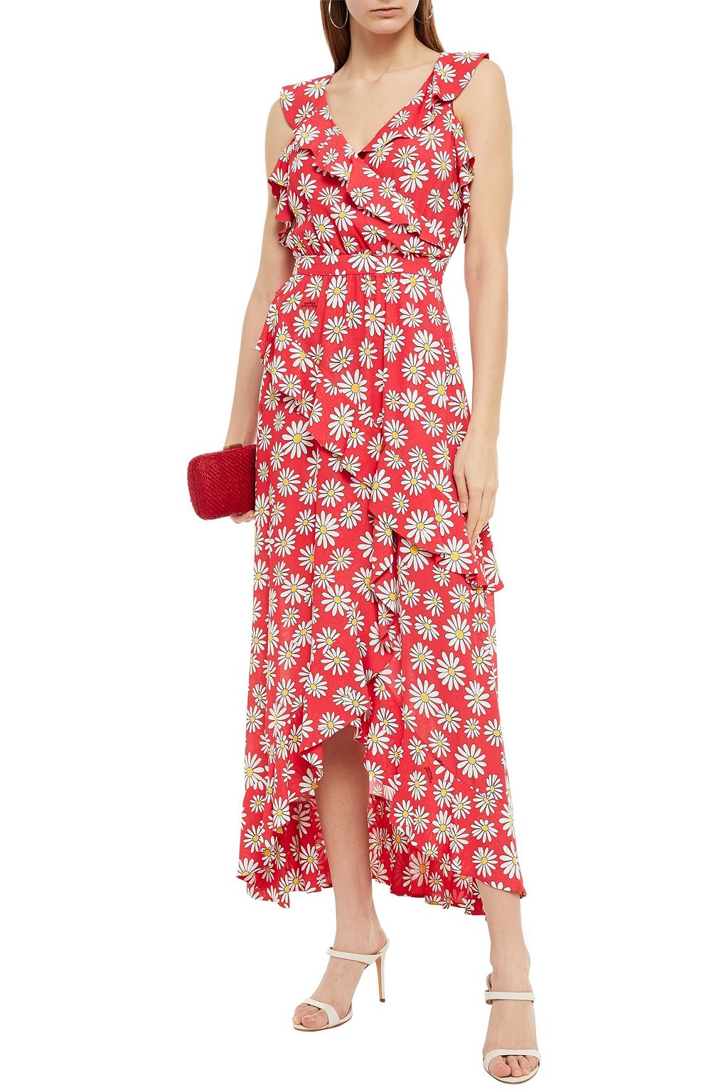 BOUTIQUE MOSCHINO Wrap-effect ruffled floral-print crepe midi dress